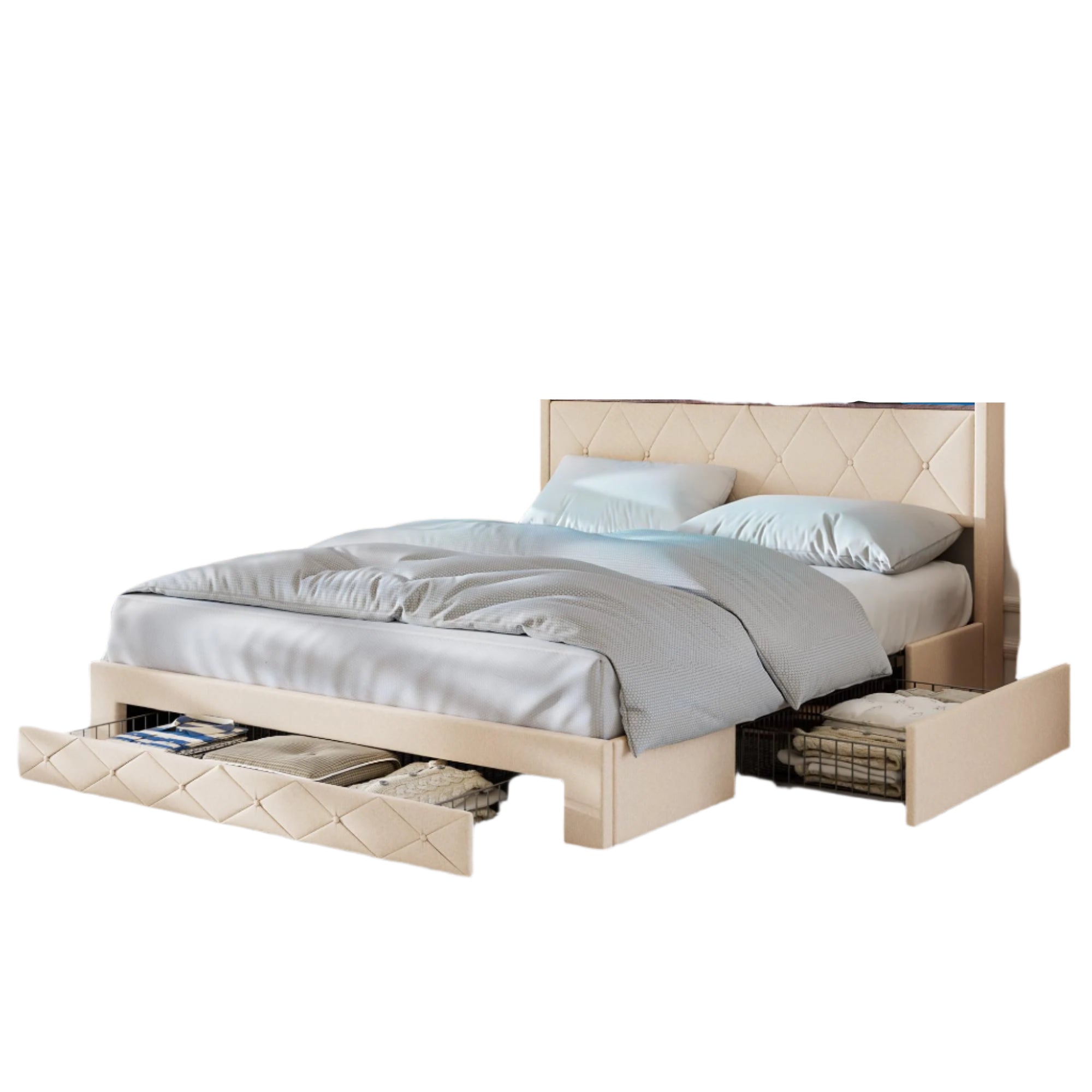 Queen Size Upholstered Bed Frame with Headboard