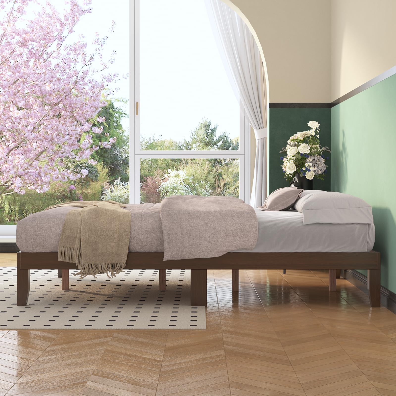 Queen Bed Frames,Wood Platforms Bed with Wooden Slats Support