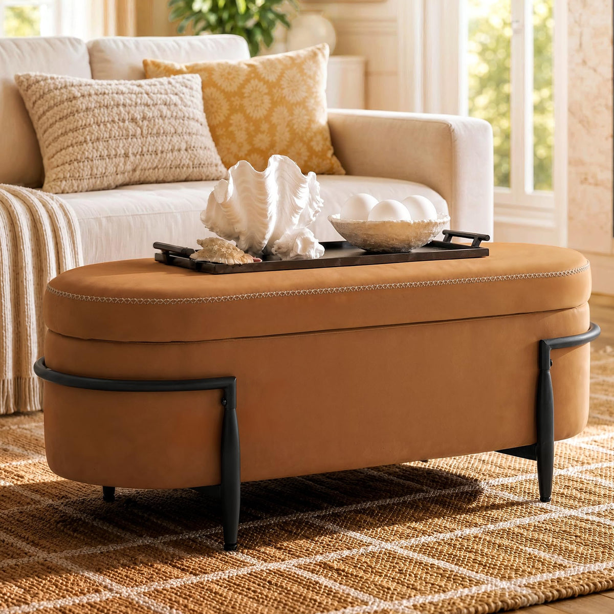 Storage Bench with Hidden Compartment – Cognac