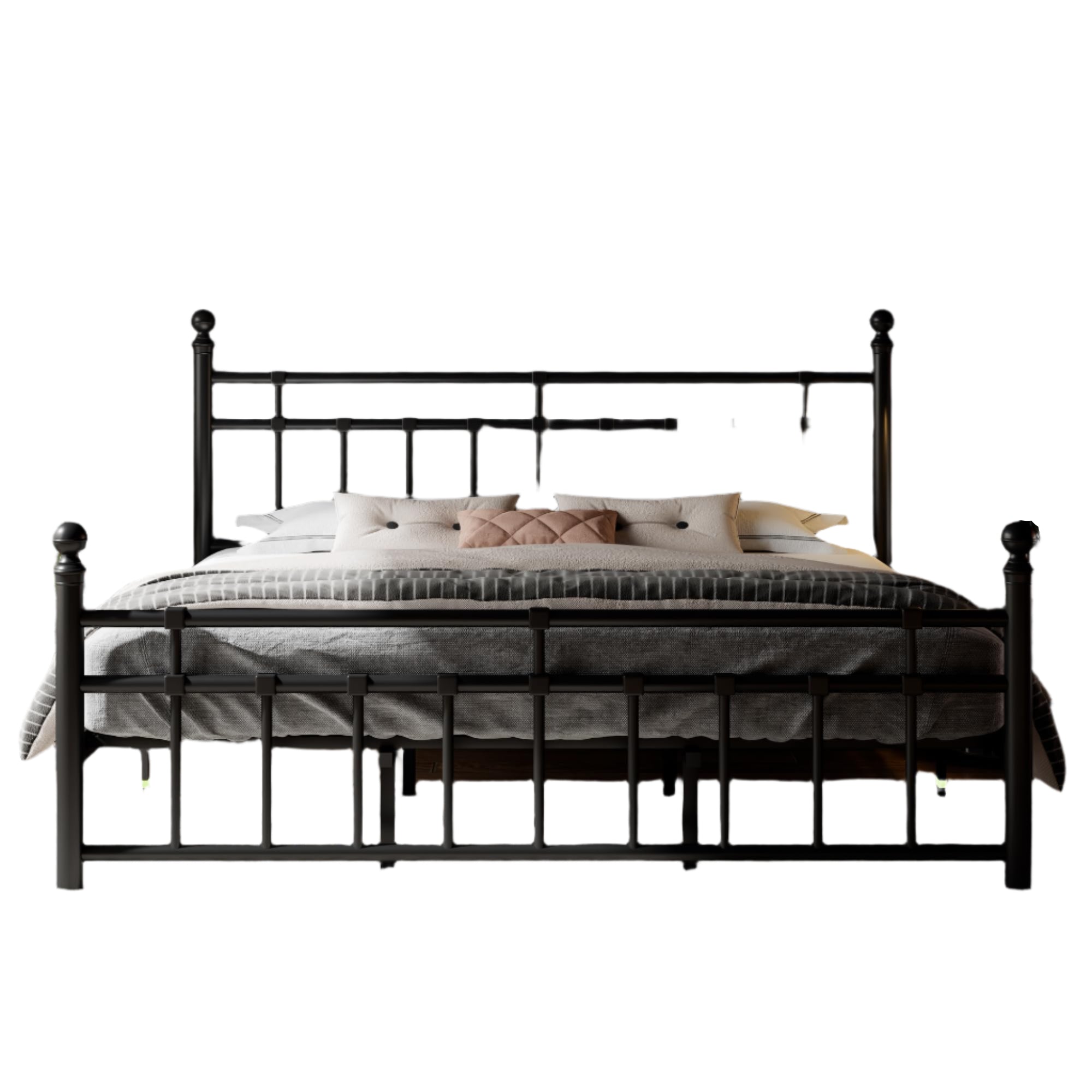 Size Metal Platform Bed Frame with Victorian Classic Iron-Art