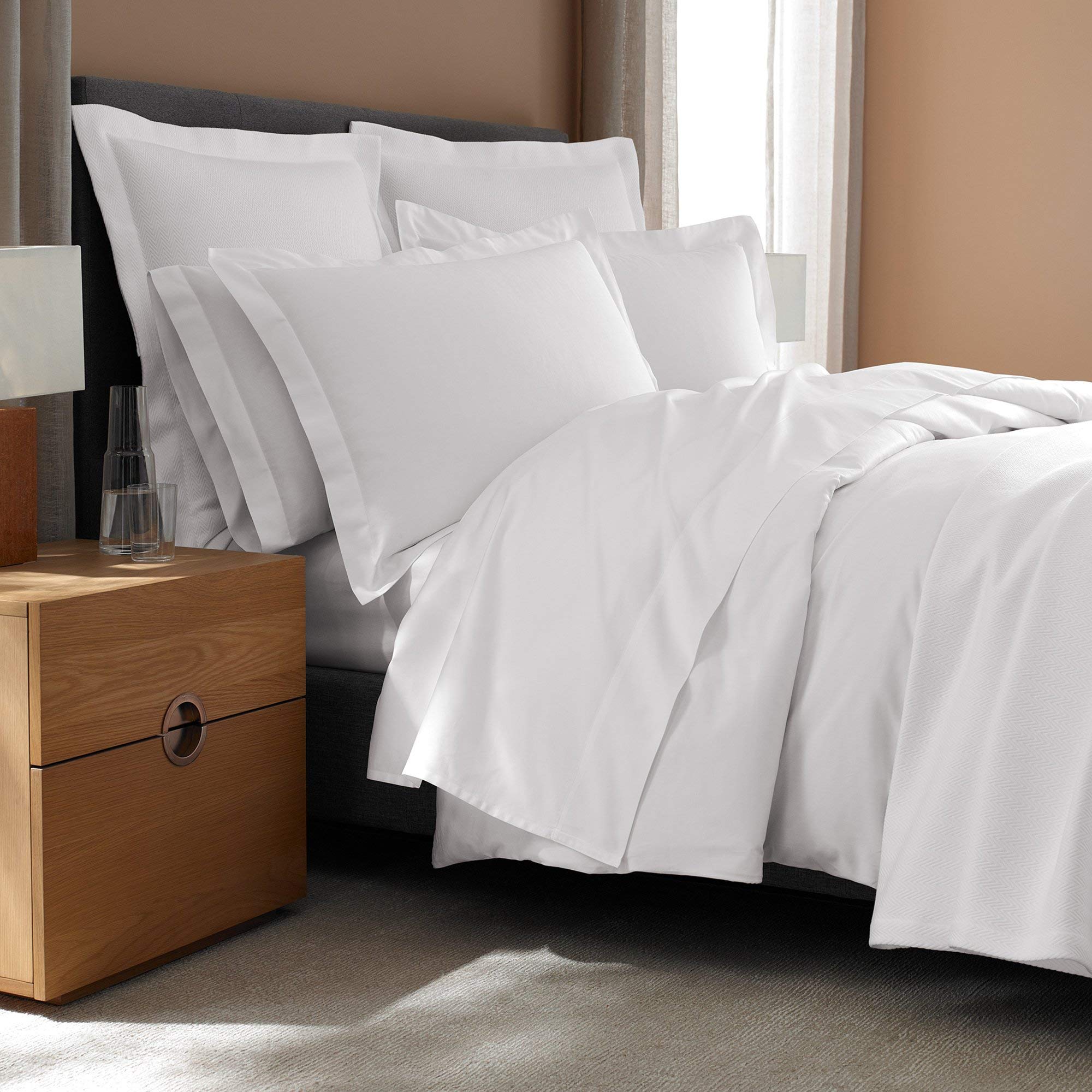 Sateen H Bed Bundle (King) - Luxury All-White Bedding Bundle/Includes Pillowcases