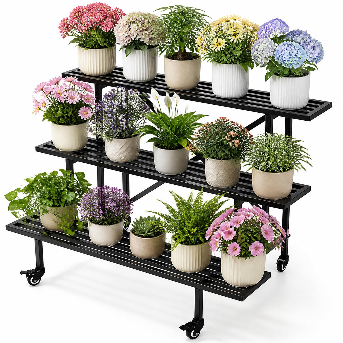 3-Tier Metal Plant Stand with Wheels