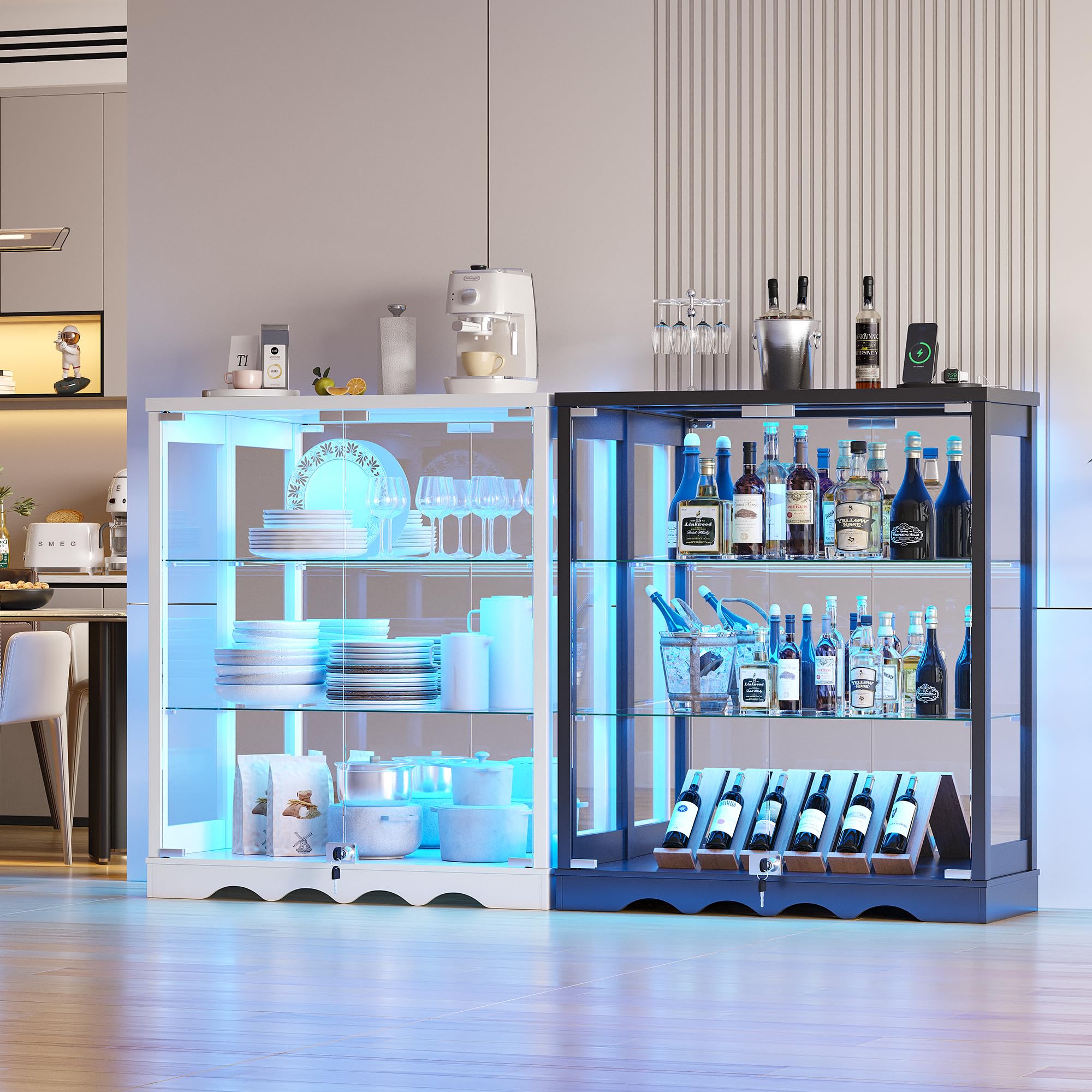 Glass Display Cabinet with RGB Lights & Lock