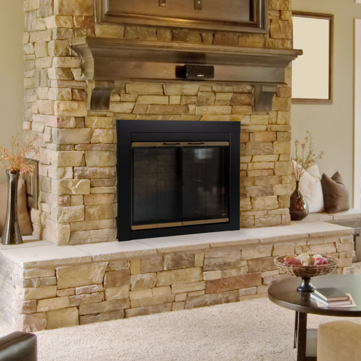 Bifold Glass Fireplace Doors – Alloy Steel, Black & Gold