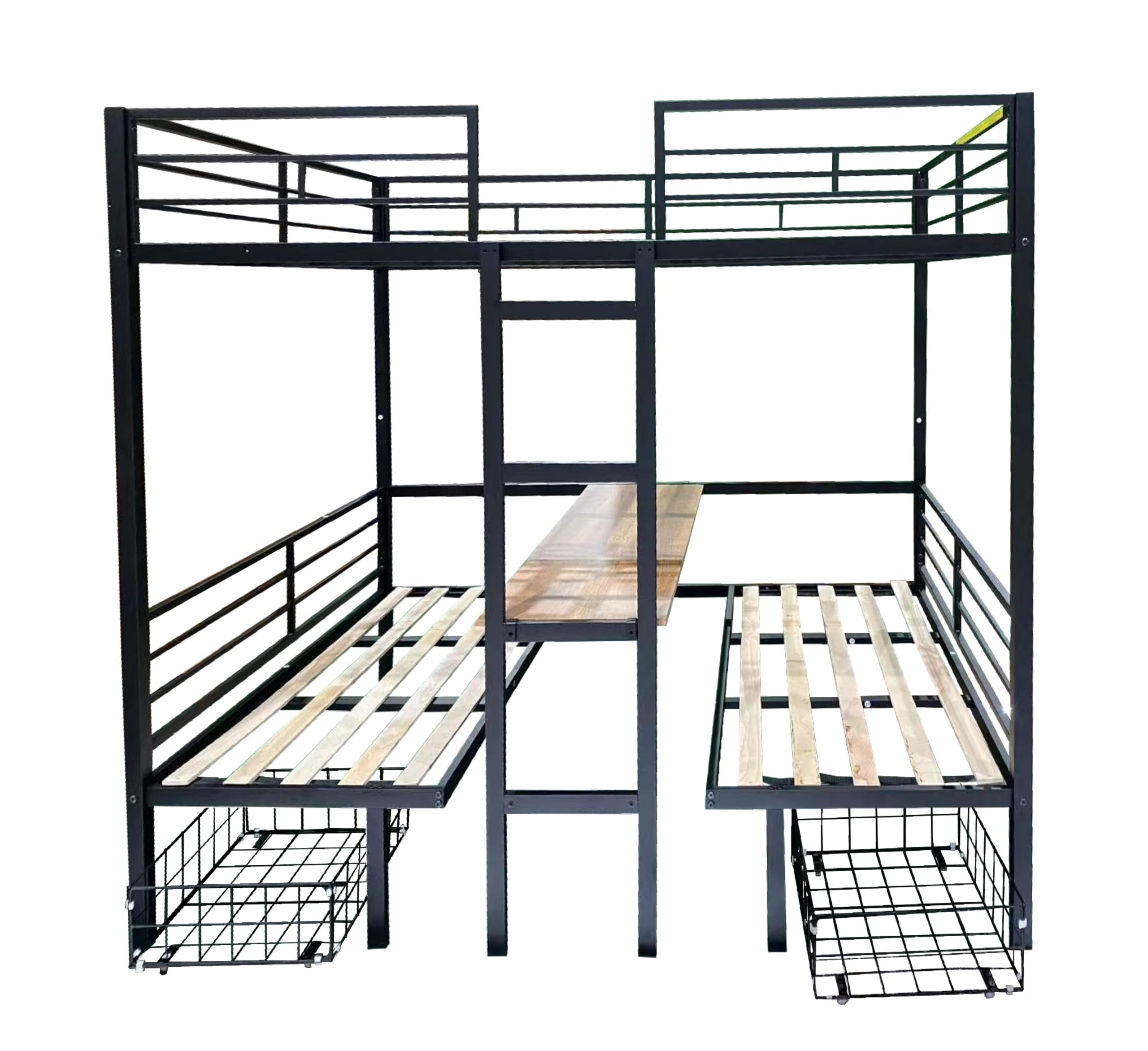Full Size Loft Bed with Desk and Drawers, Convertible Twin Over