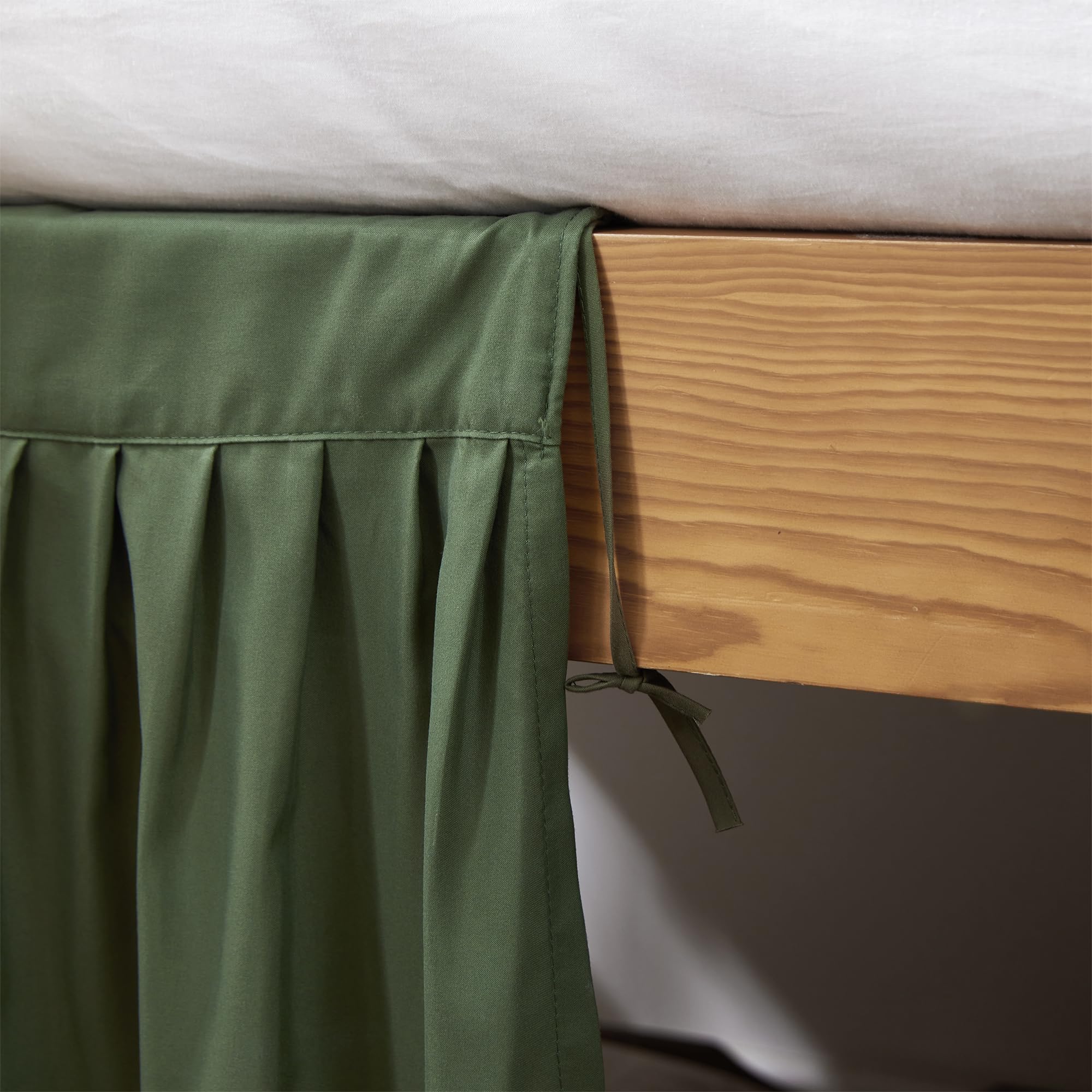Sized Bed Skirt Panel with Ties (3 Panel Set) - Hero Green - 30" Drop Length