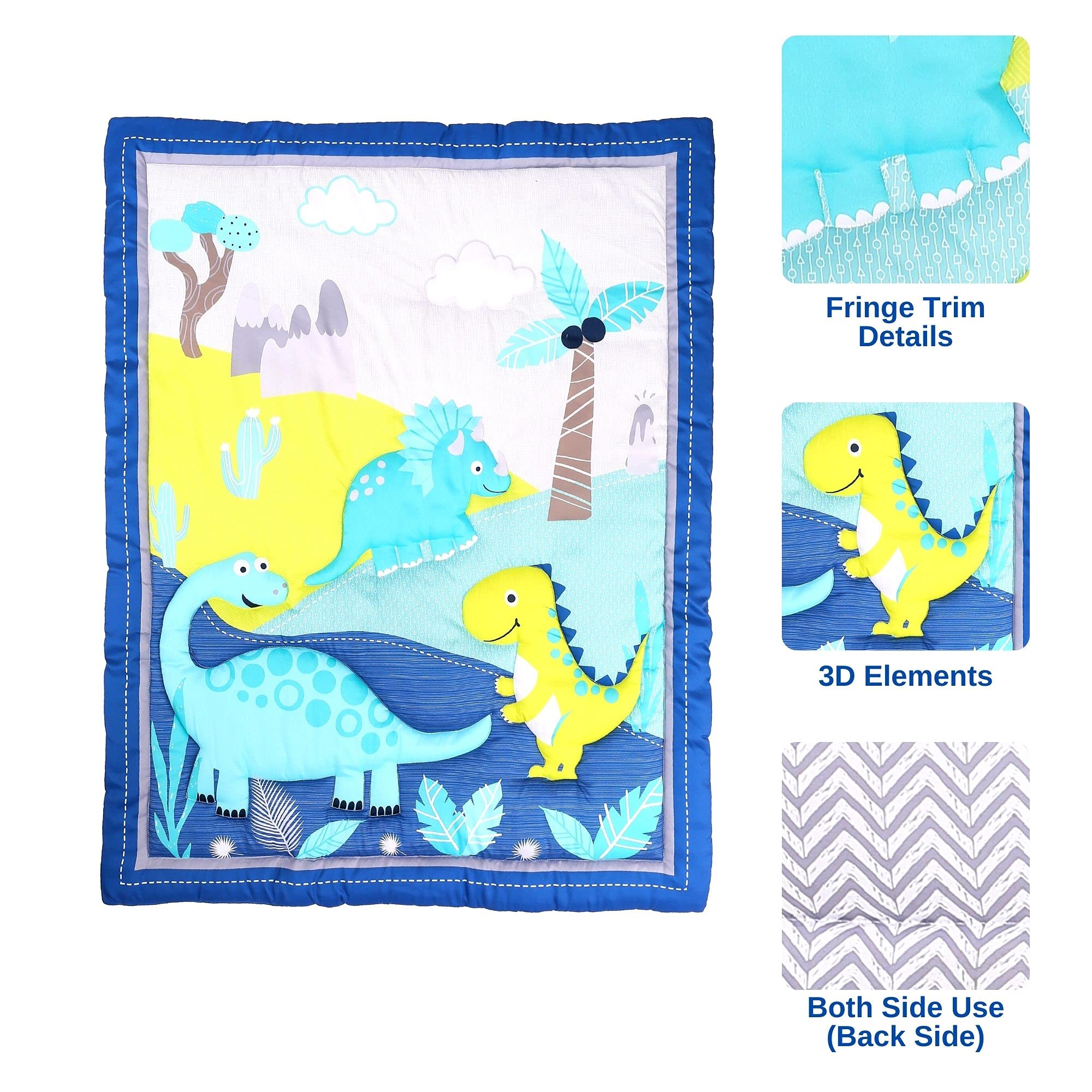 Baby Bees 3 Pieces Dinosaur Crib Bedding Sets for Boys and Girls | Baby Bedding Set of Crib Fitted Sheet, Wall Decals & Quilt for Standard Size Crib