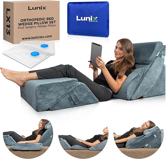 6pcs Orthopedic Bed Wedge Pillow Set, Post Surgery Memory Foam for Back, Neck,