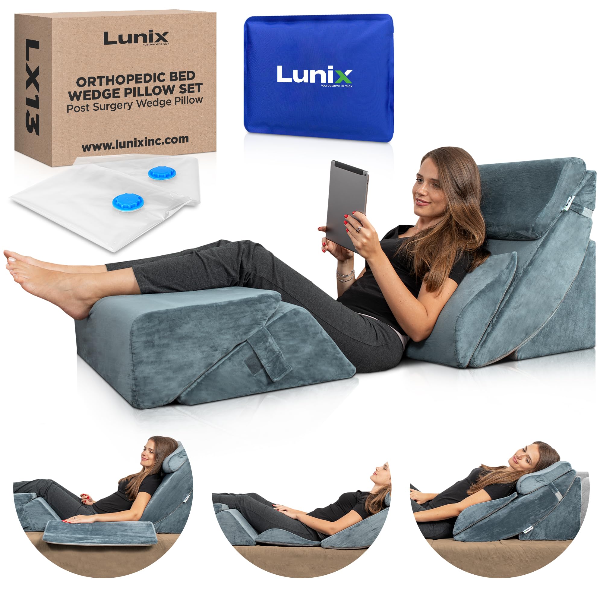 6pcs Orthopedic Bed Wedge Pillow Set, Post Surgery Memory Foam for Back