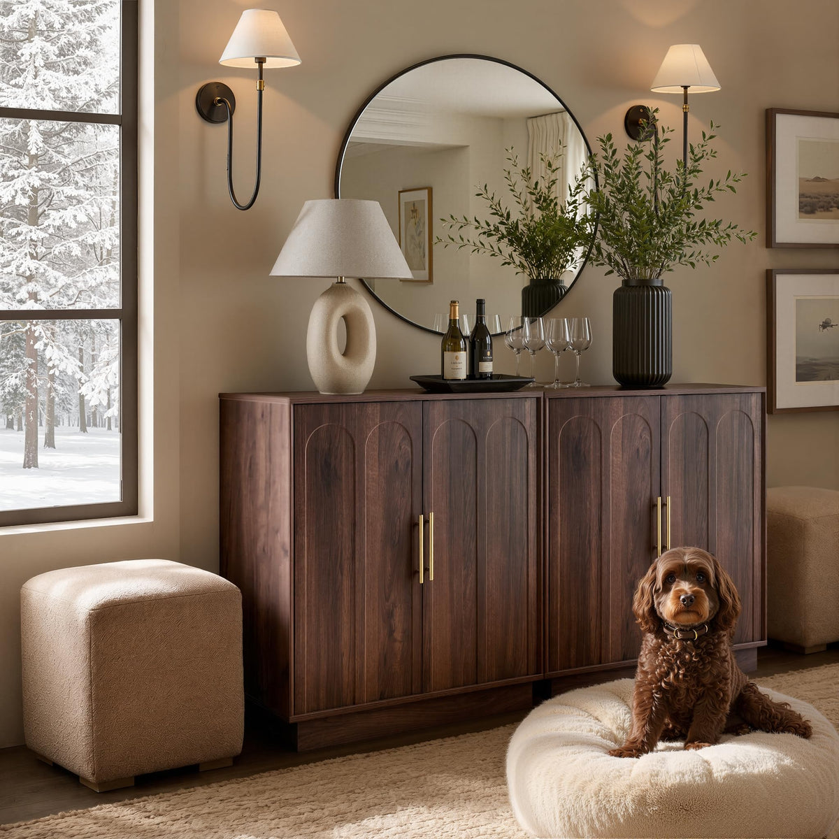 Mid-Century Modern Wine Bar Cabinet with Storage