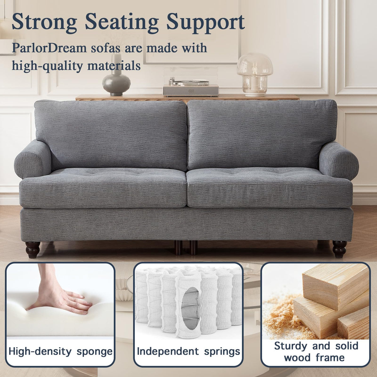 Mid-Century Modern Storage Sofa, 81" – Grey