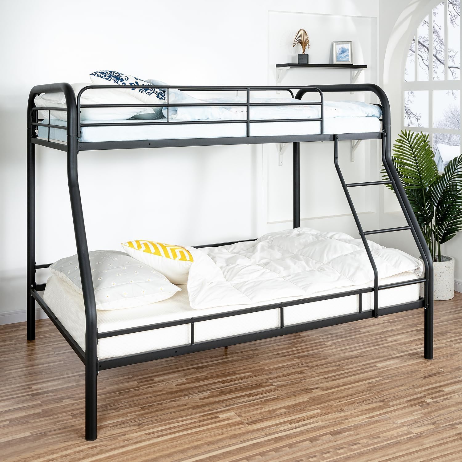 Bunk Beds Twin Over Full Size Heavy Duty Metal Bunk Bed with Safety