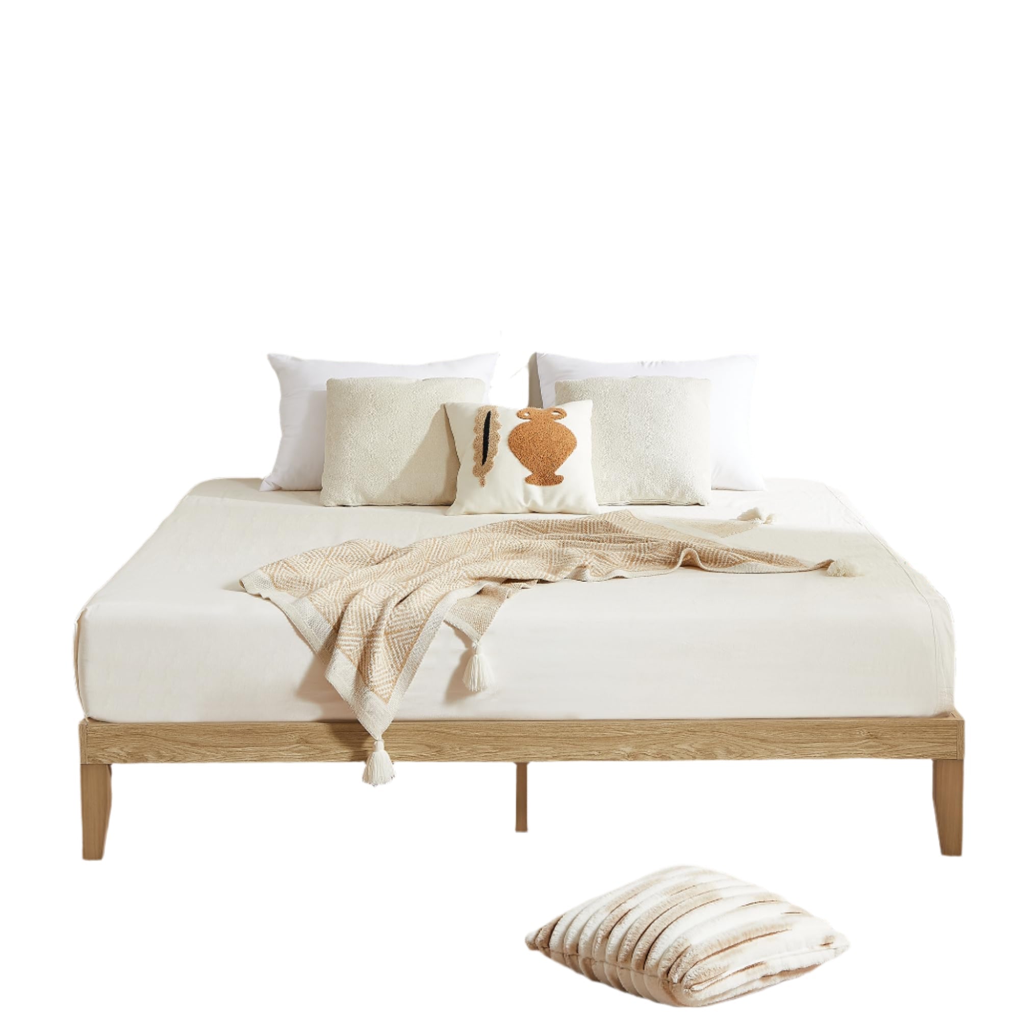 King Bed Frame 12 Inch Wooden Bedframe with Solid Wood Slat Support
