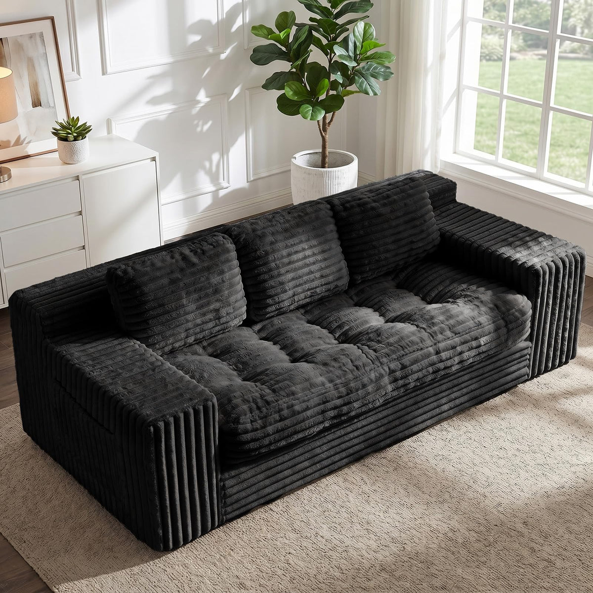 Boneless 3-Seater Floor Sofa with Memory Foam & Corduroy Upholstery