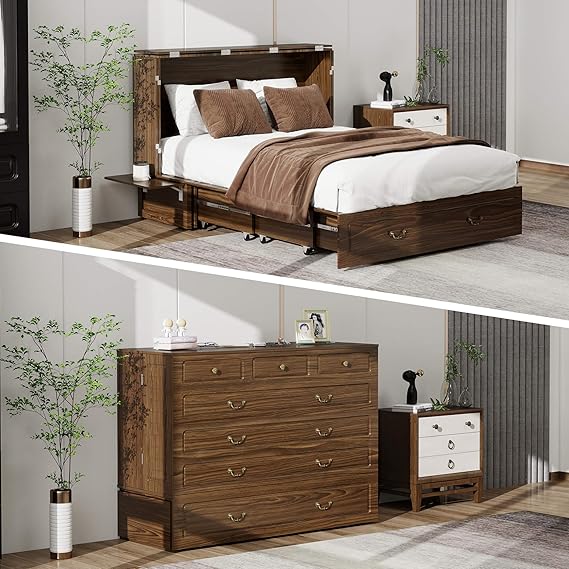Murphy Bed Queen, Murphy Bed Cabinet with Charging Station