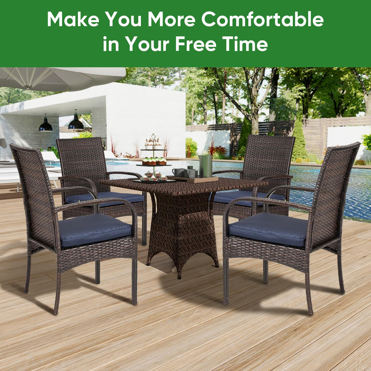 Outdoor Wicker Patio Dining Chairs with Cushions