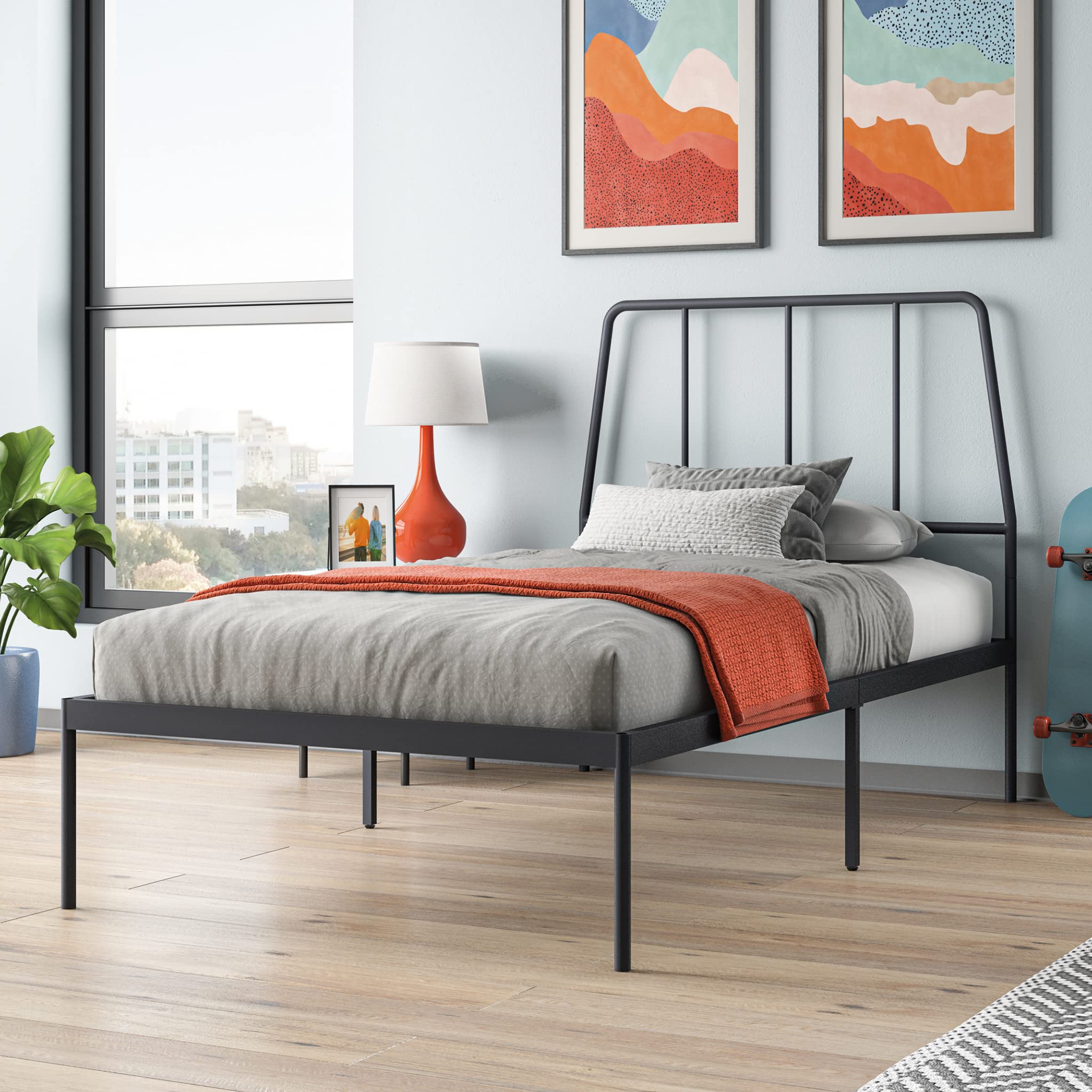 Harvey Park Twin Platform Bed with Headboard, Black Finish