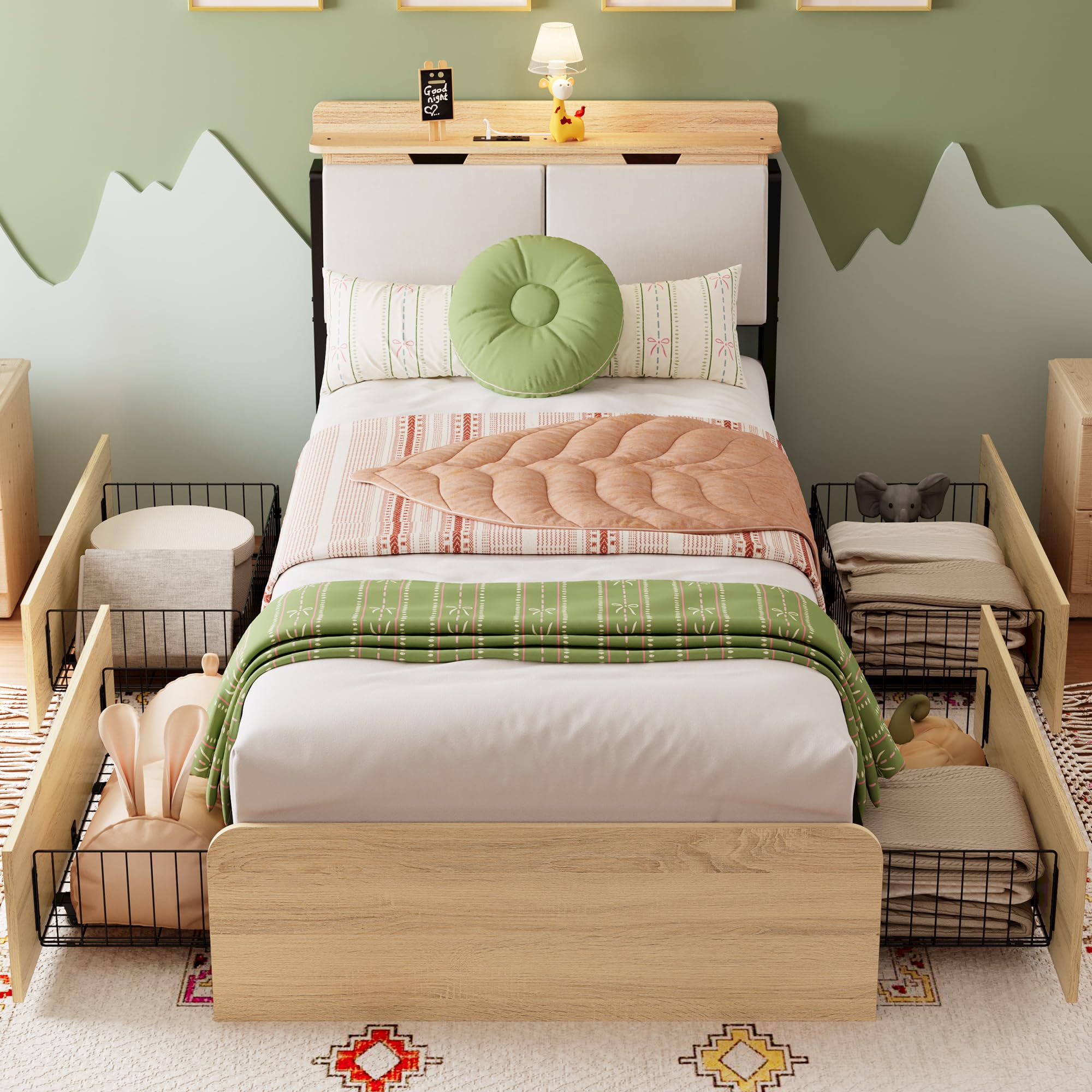 Twin Bed Frames with Hidden Storage Headboard