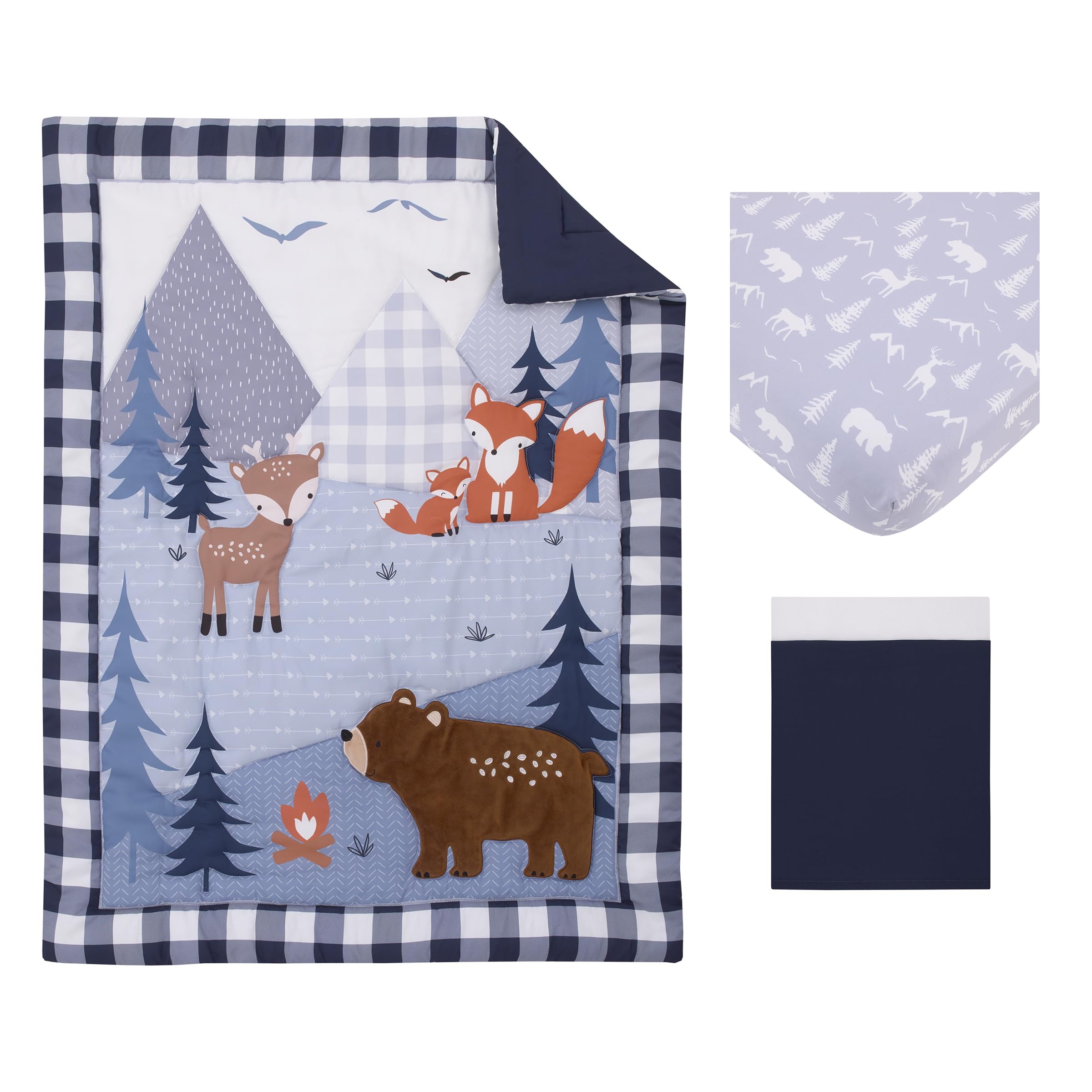 Little Love National Park Navy Buffalo Check, Gray, Blue, and Brown Camping Bea