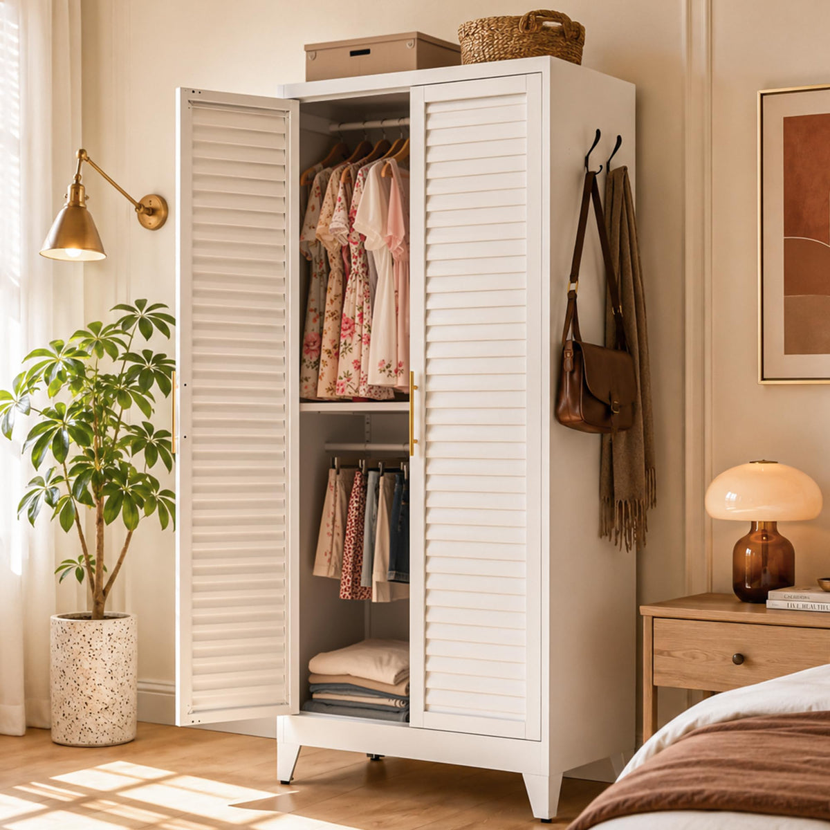 Metal Wardrobe Closet with Louvered Doors