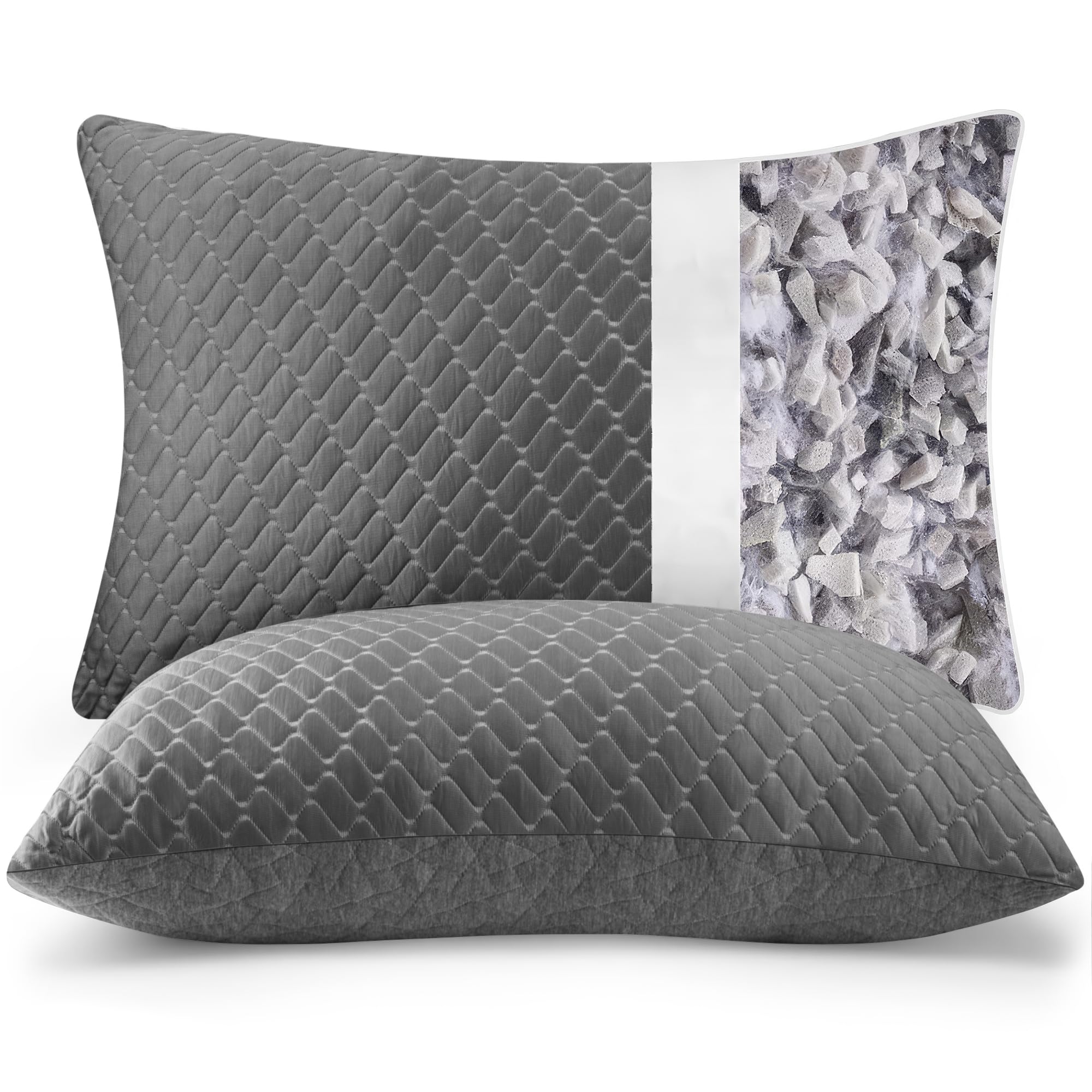 Memory Foam Pillows Queen Size Set of 2 Grey Color Cooling Pillows