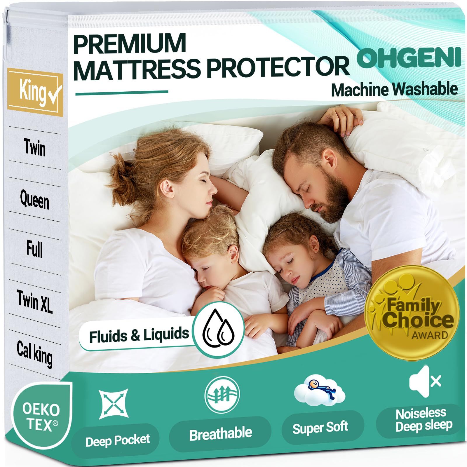 100% Waterproof Mattress Protector, King Size, Fitted Sheet with Deep Pockets, 6''-18''
