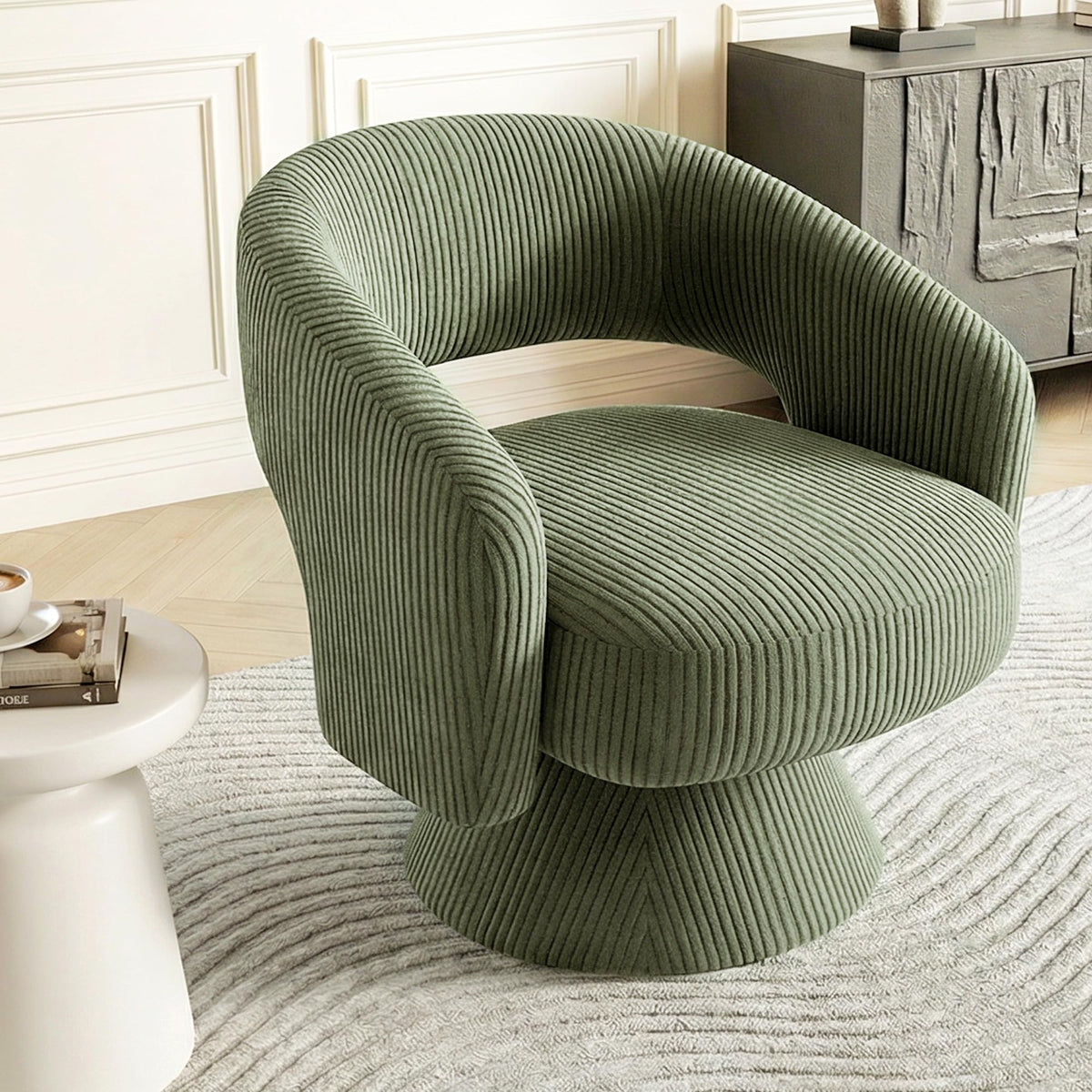 360° Swivel Barrel Accent Chair – Corduroy, Green