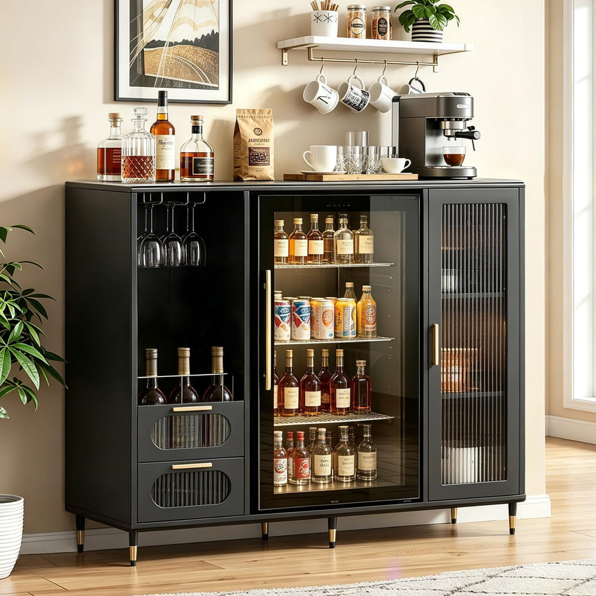 47" Steel Bar Cabinet with Mini Fridge Space