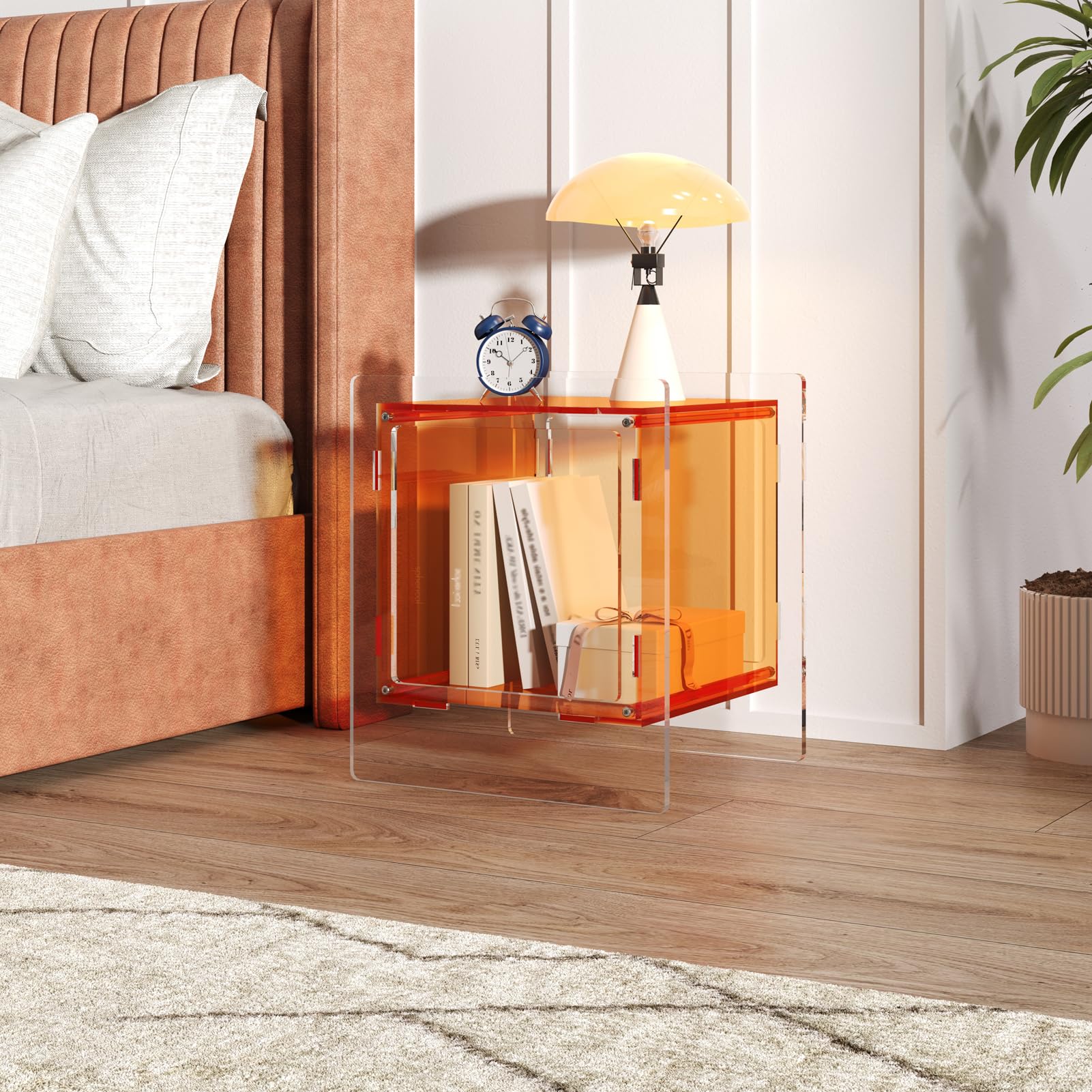 Acrylic End Table, Side Table Nightstand with Open Storage Shelf