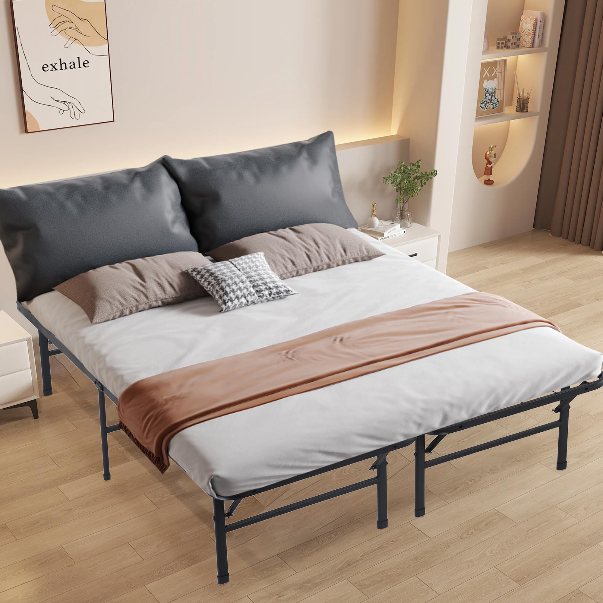 14 Inch Metal Bed Frame Folding Bed Frame Heavy Duty Steel Slat Platform