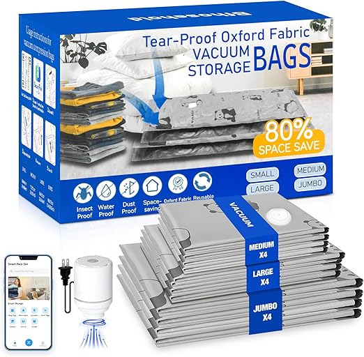 12 Pack Tear-Proof Space Saver Vacuum Storage Bags with Pump