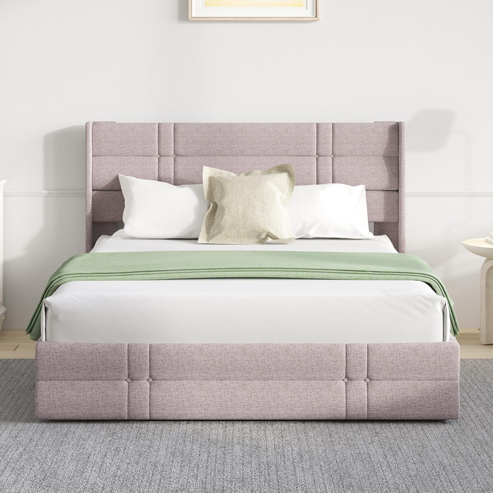 King Bed Frame with Lift Up Storage, Upholstered Platform Bed Frame with Storage
