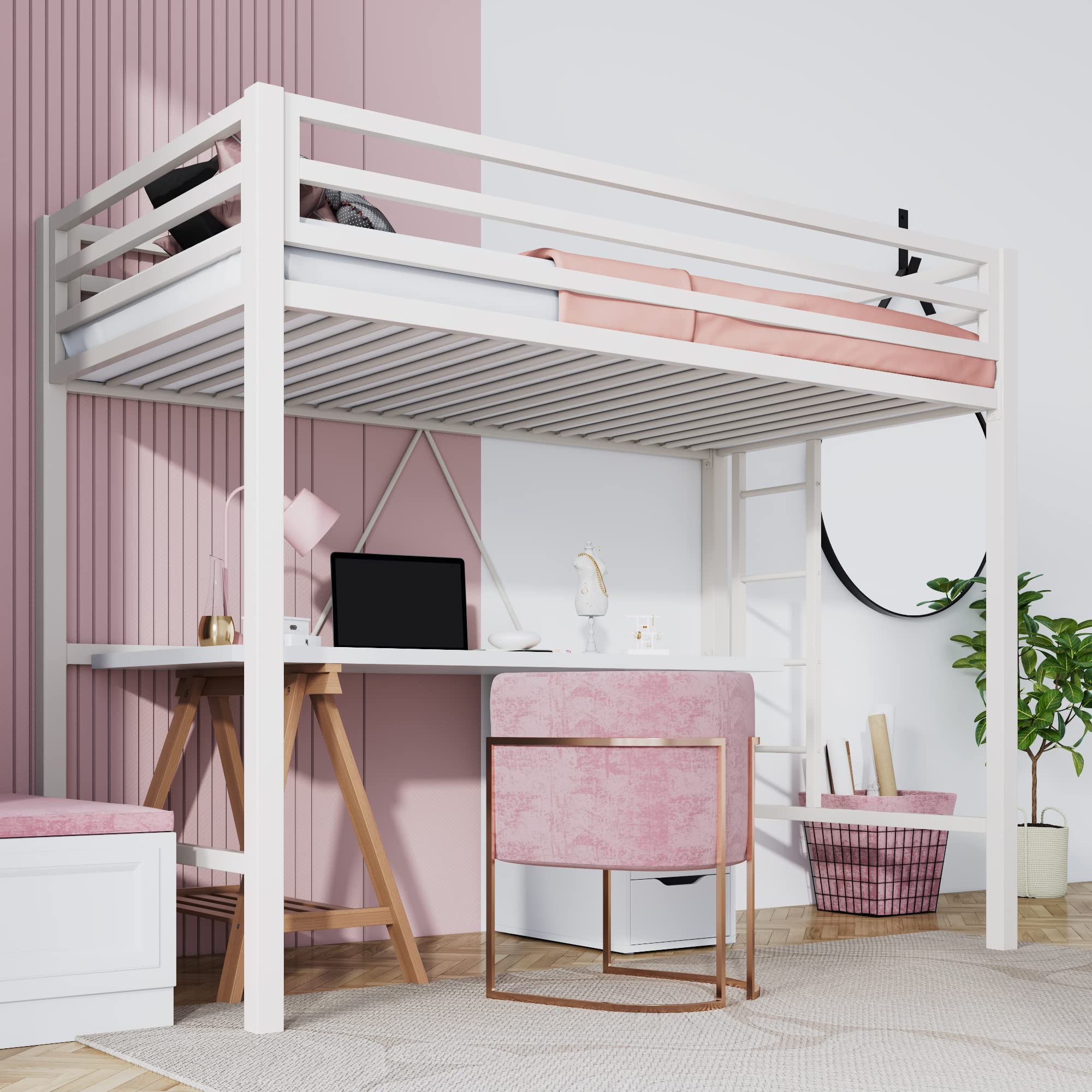Loft Bed Twin Size with Ladder and Guardrail