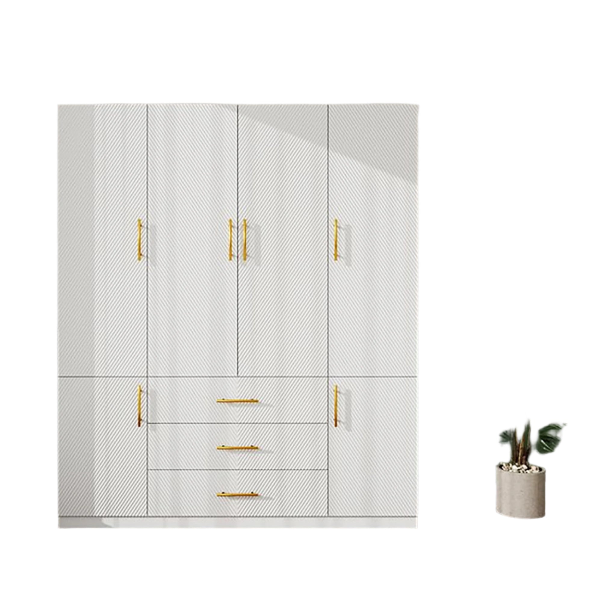 White Wardrobe Closet with Doors, 3 Drawers, Hanging Rods, Metal Handles