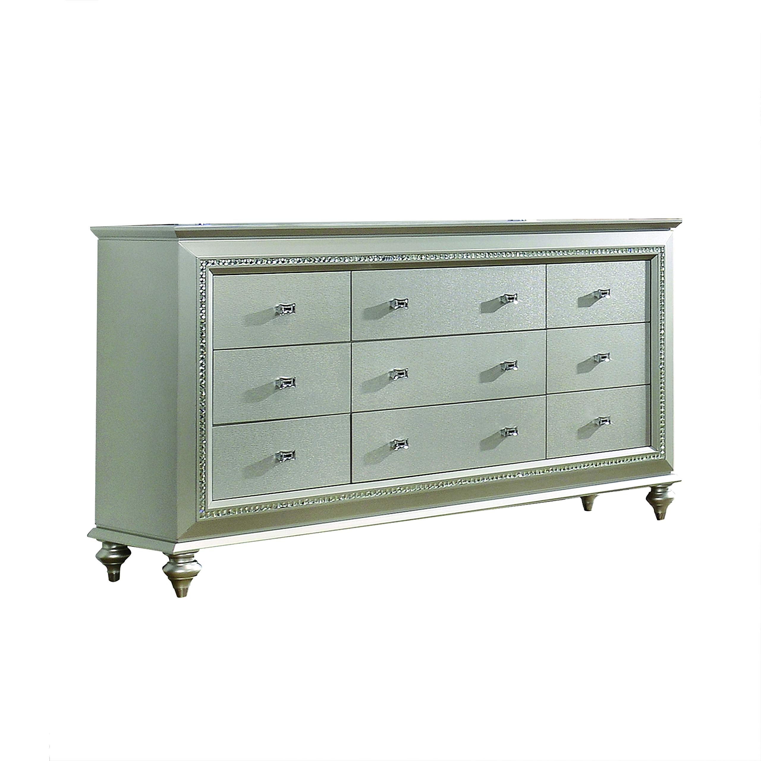 Kaitlyn Rectangular Wood 9-Drawer Dresser with in Champagne White