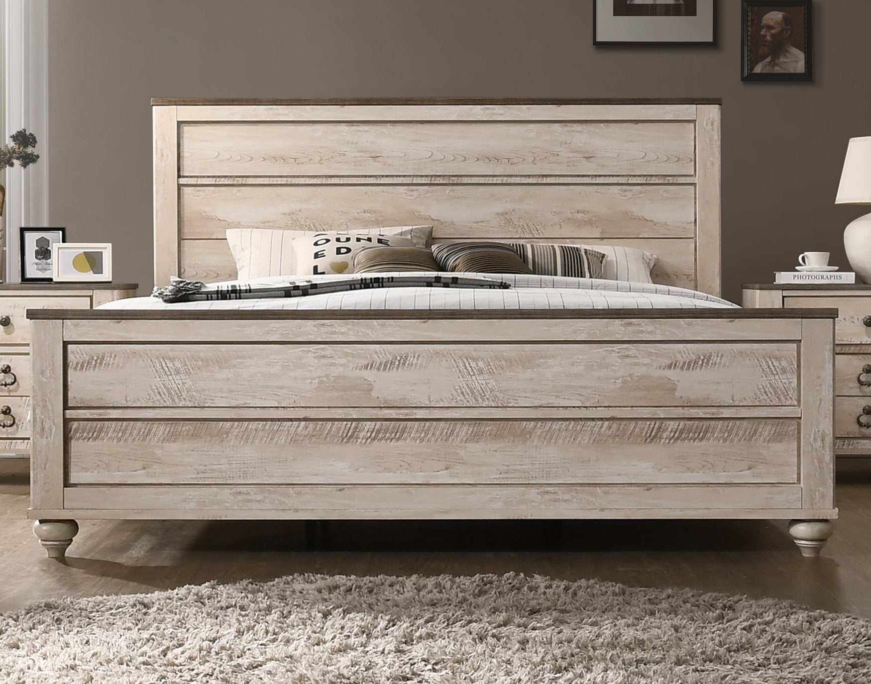 Imerland Contemporary White Wash Finish 5 Piece Bedroom Set