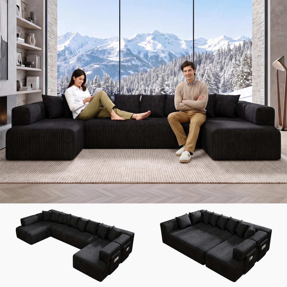 146.5" U-Shaped Boneless Modular Sectional Sofa with Dual Chaise