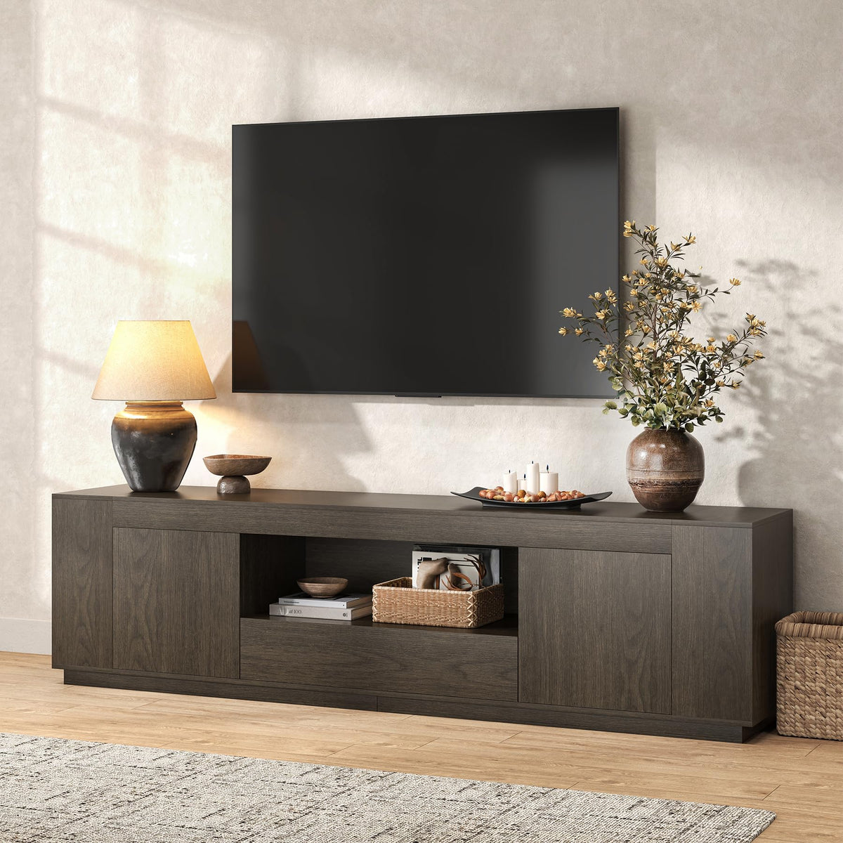 78-Inch Wood TV Stand with Cabinet Storage