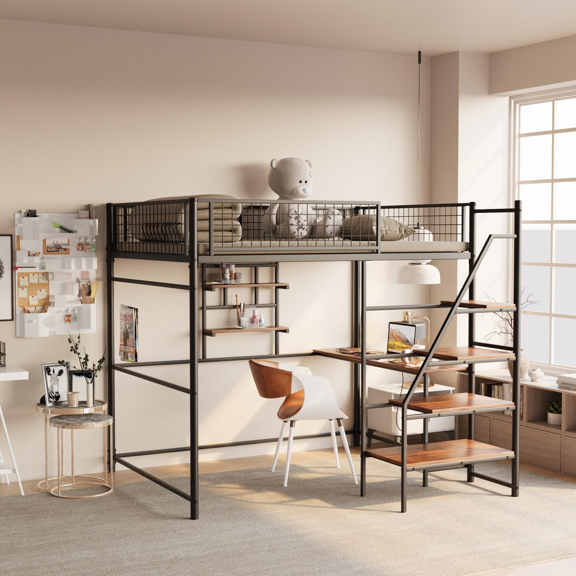 size Metal Loft Bed with Desk, Loft Bed Frame