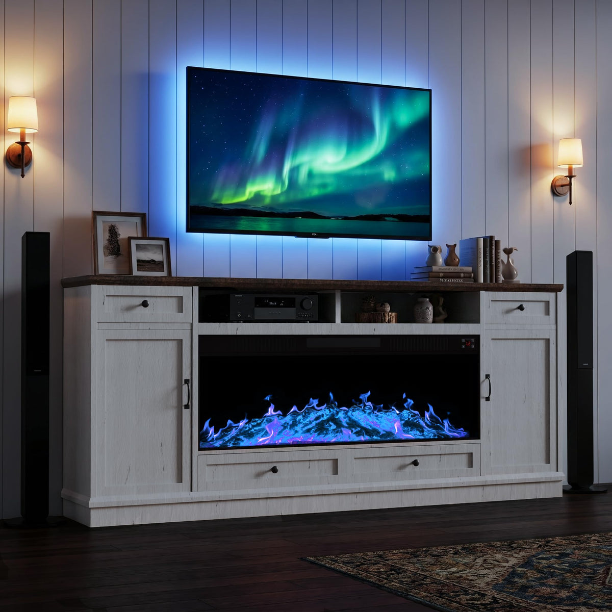 80-Inch Farmhouse TV Stand with 47-Inch Electric Fireplace