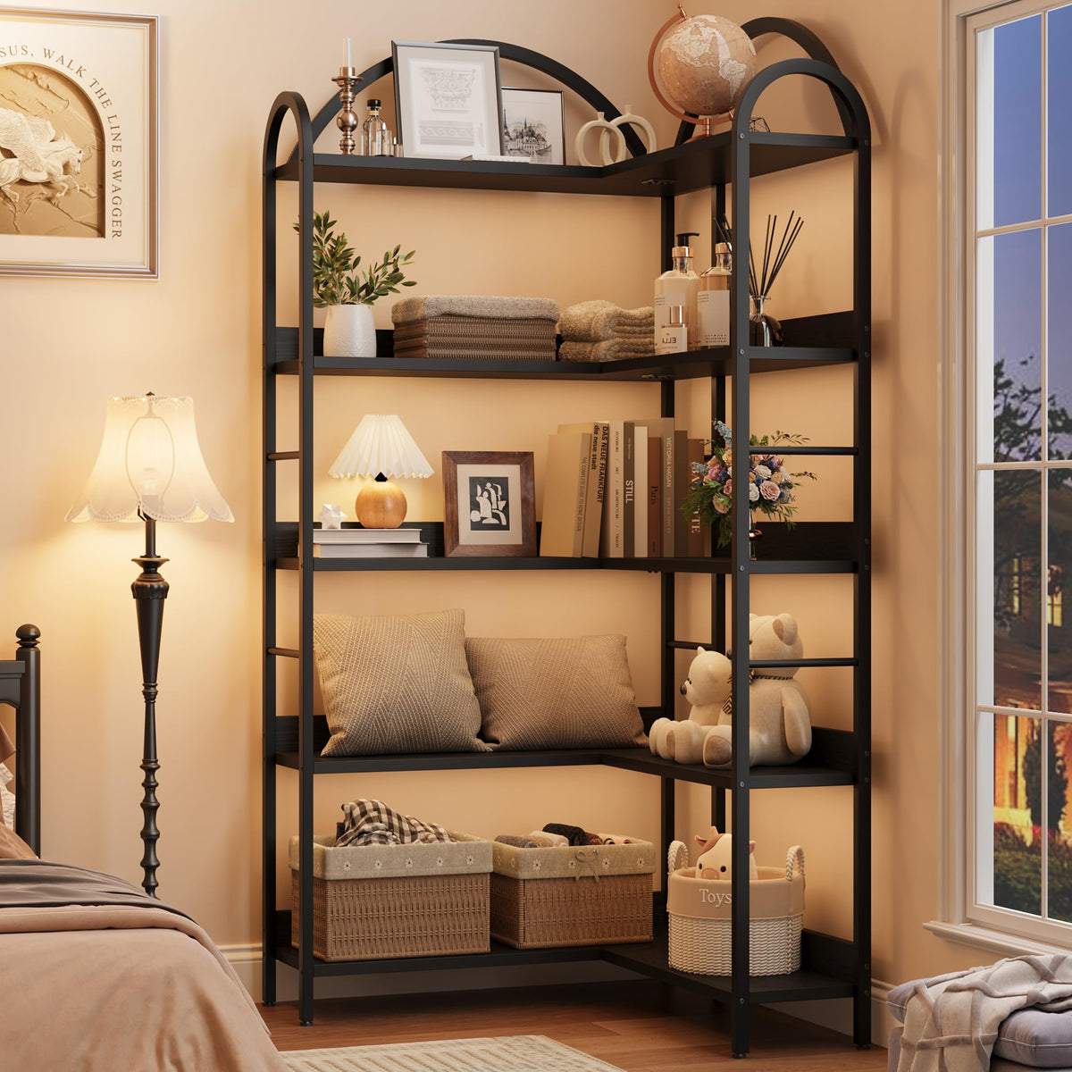 68.5" 5-Tier L-Shaped Corner Bookshelf with Metal Frame
