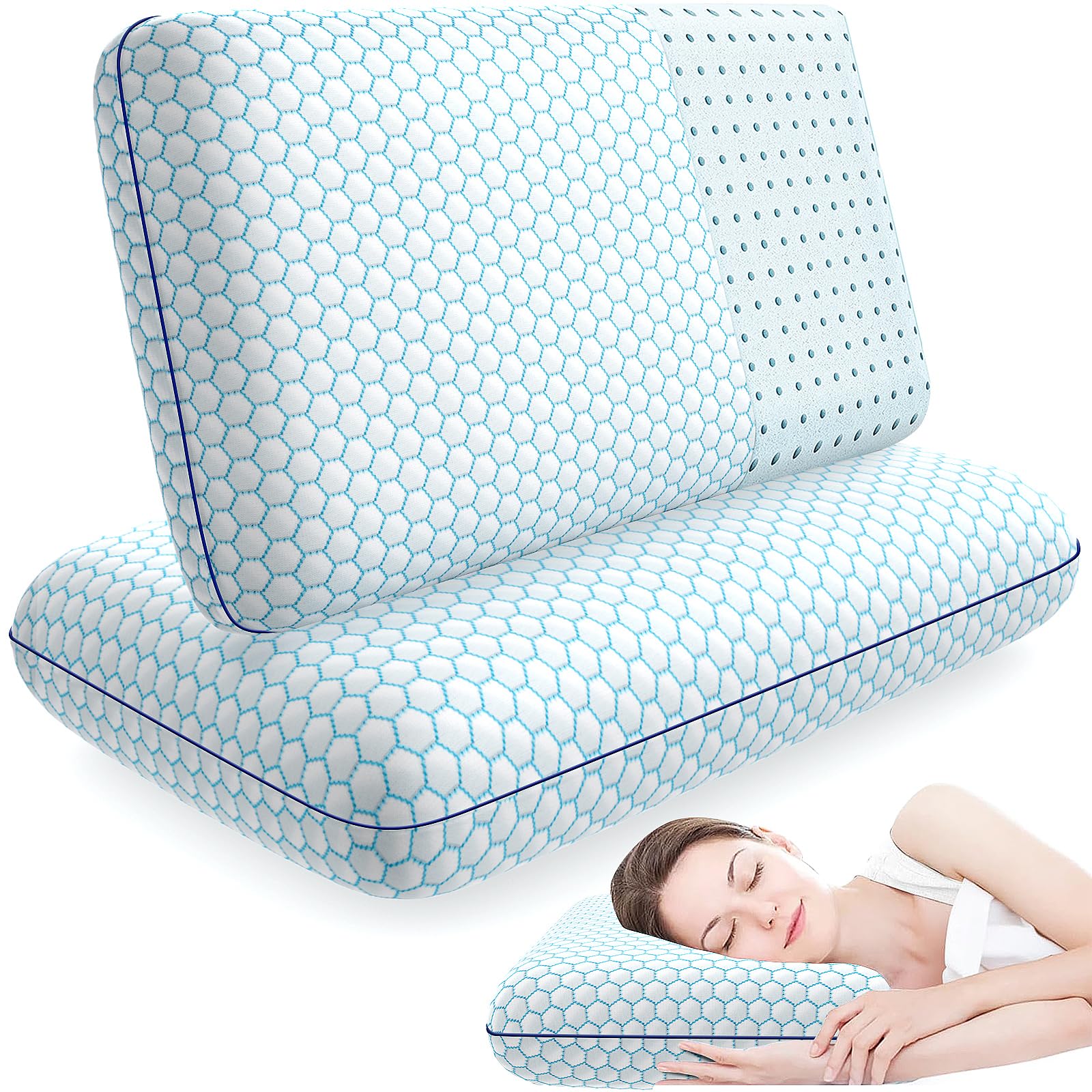 Memory Foam Pillows for Side, Back and Stomach Sleepers, Set of 2