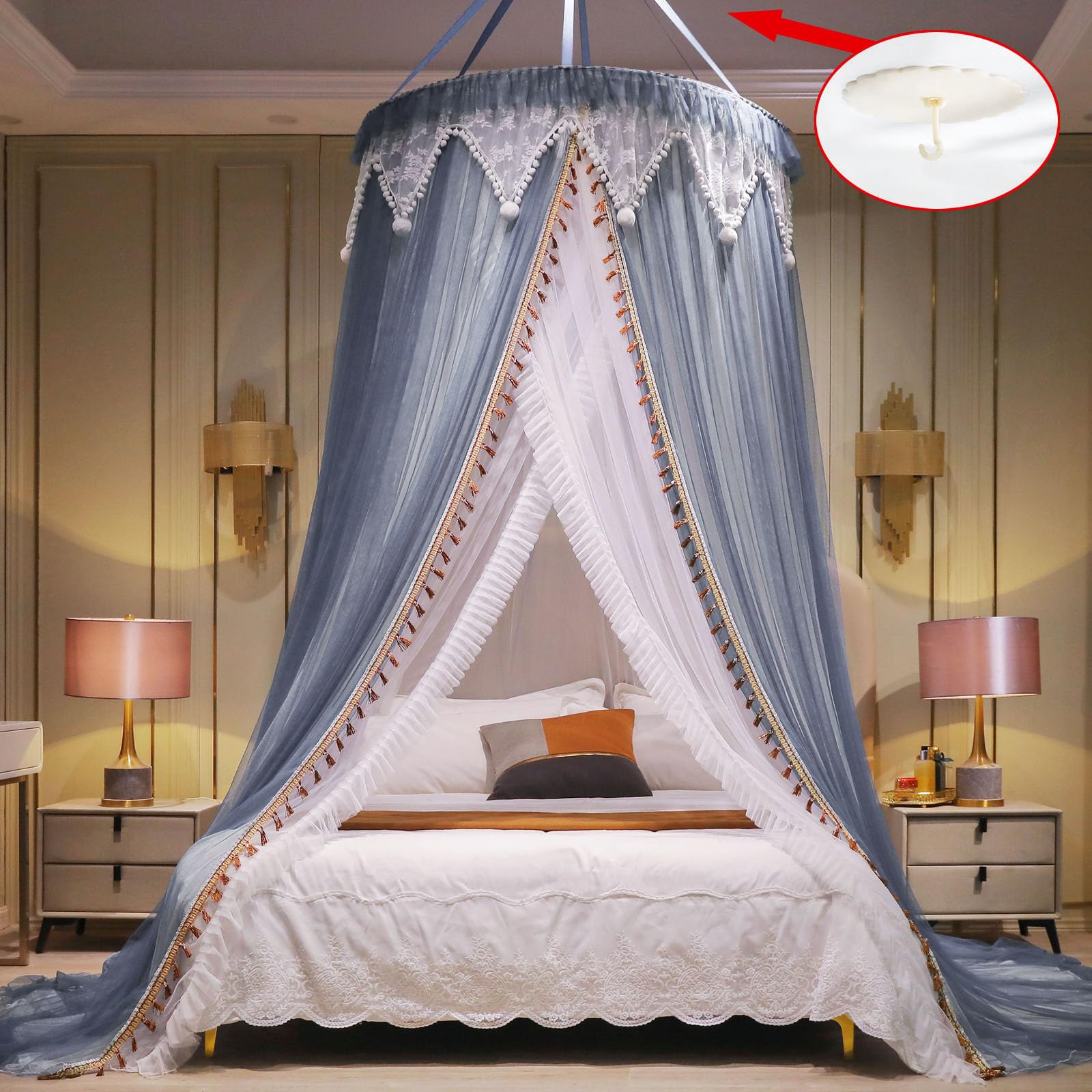 Girls and Adults Canopy Bed, Elegant Double-Layer Bed Curtain, Children's Dream Round