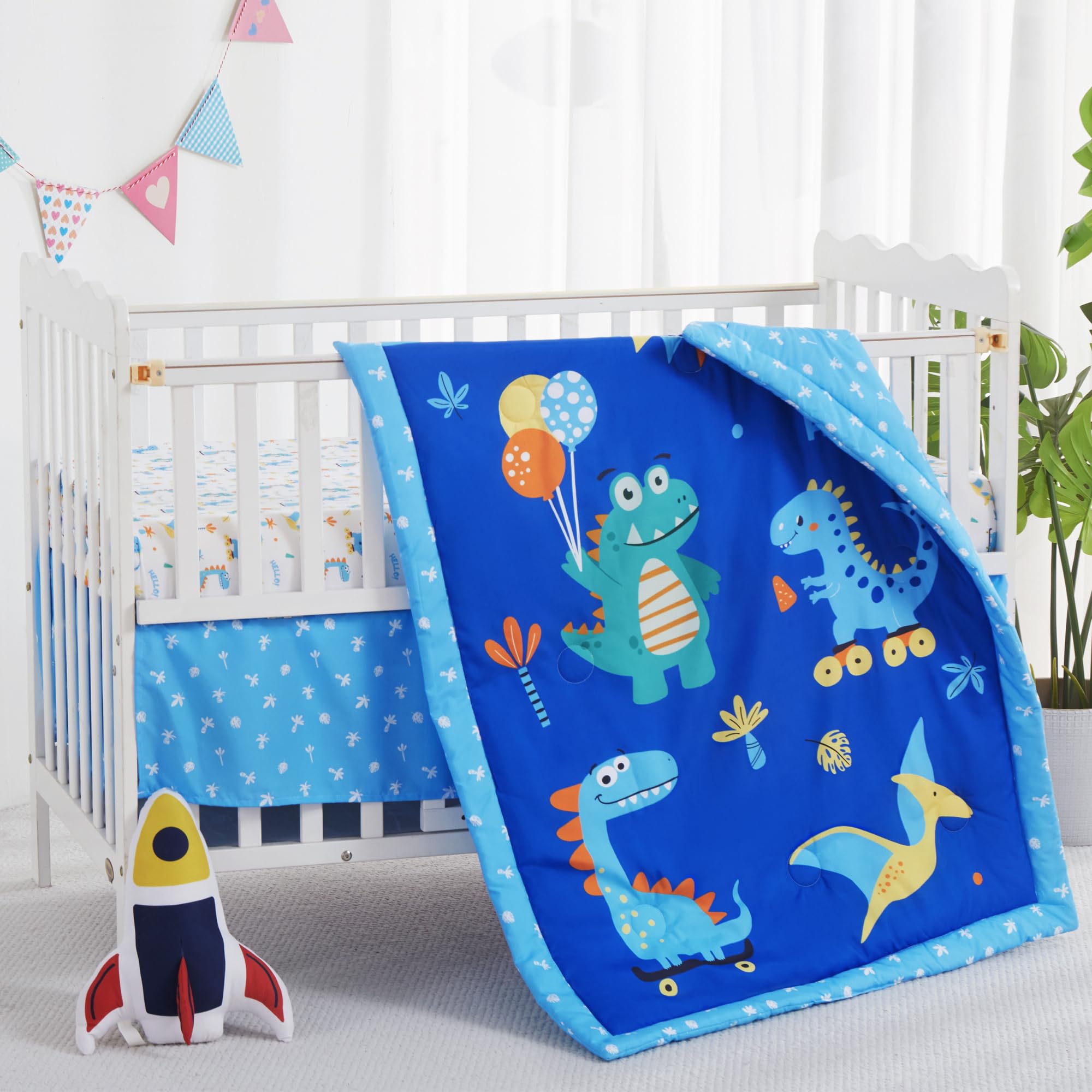 3 Piece Baby Crib Bedding Set, Infant Nursery Bed Set Decor with Quilt + Fitted