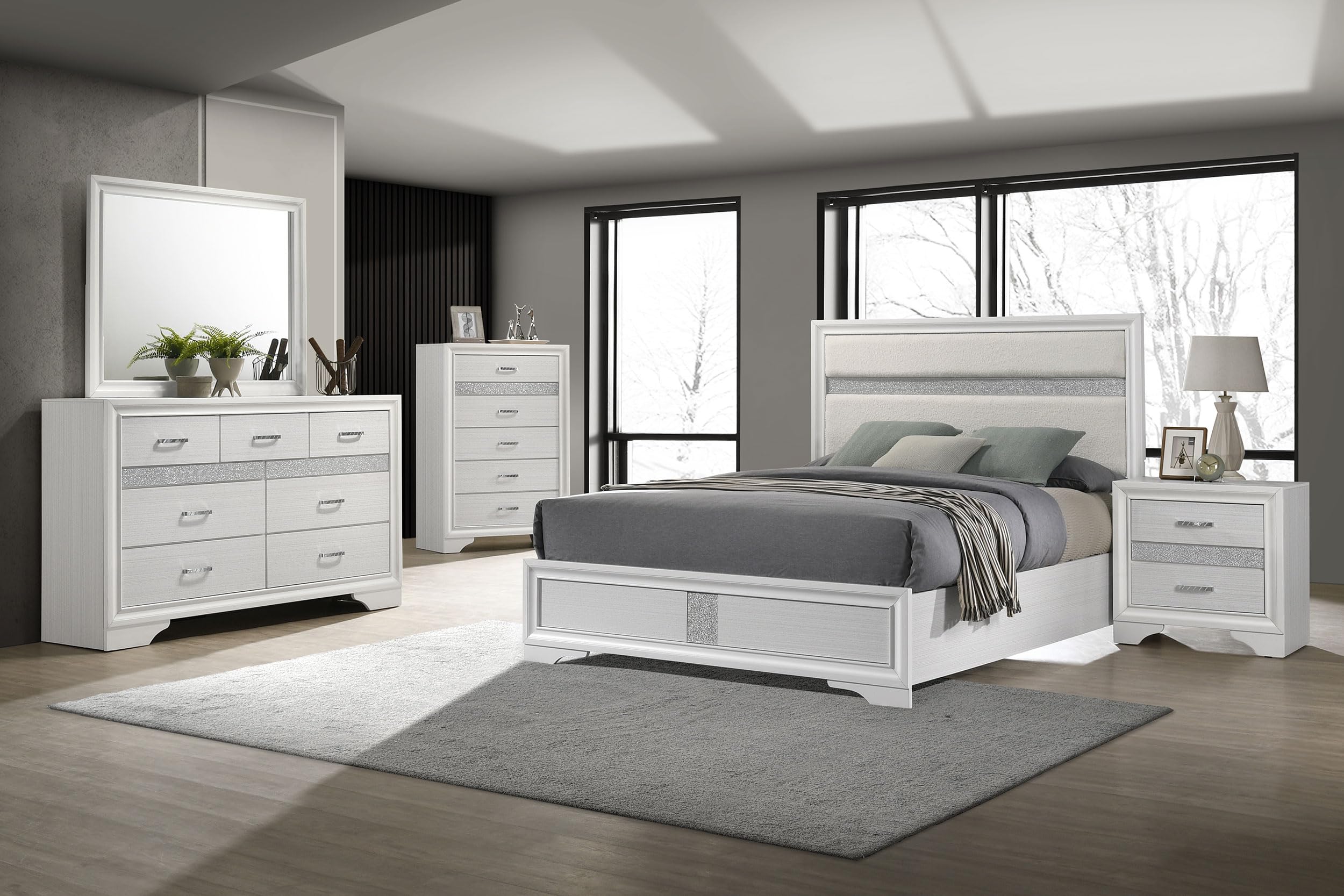 Miranda Contemporary 5-Piece Bedroom Set Fabric Upholstered Eastern