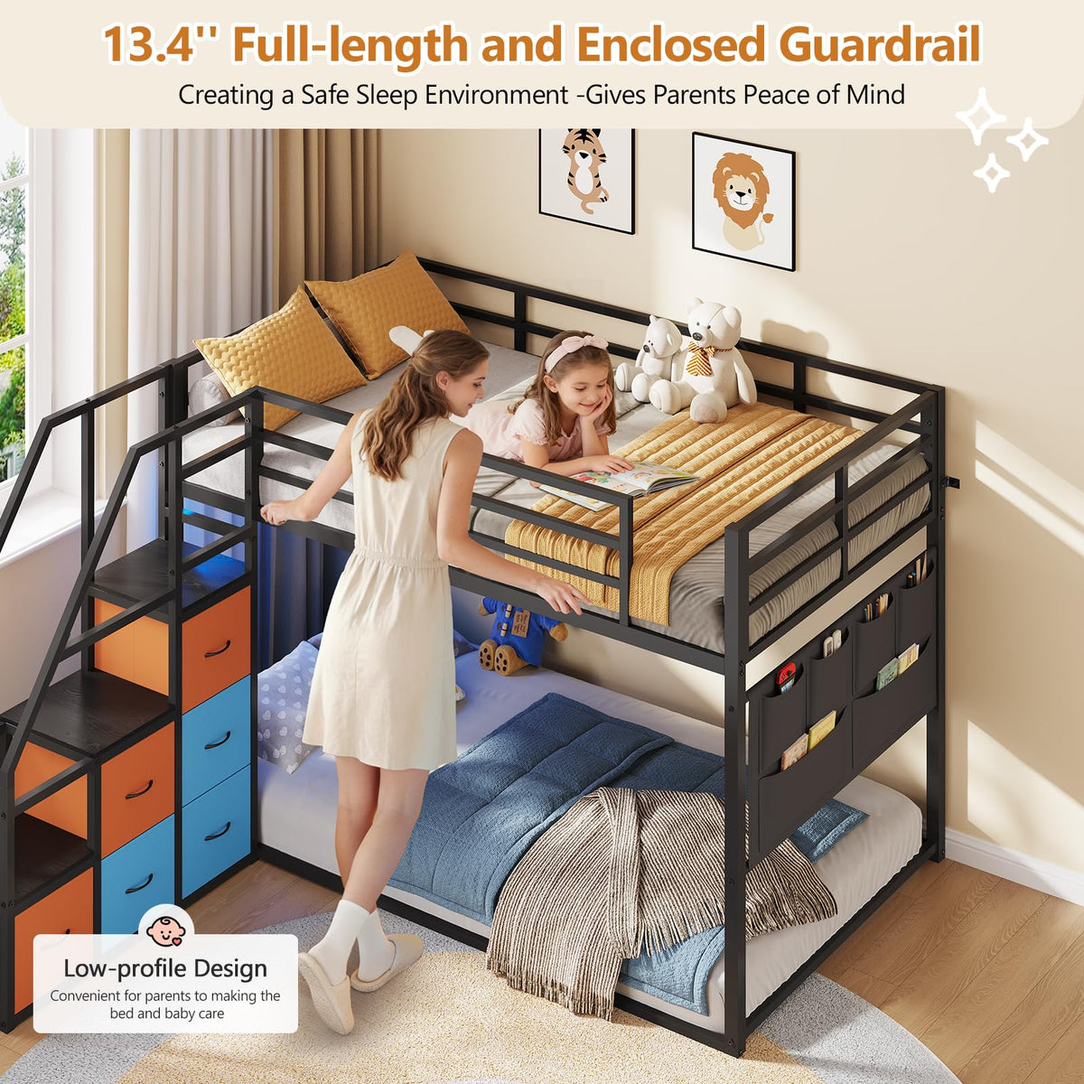 Twin over Twin Bunk Bed with Storage Staircase & LED Lights