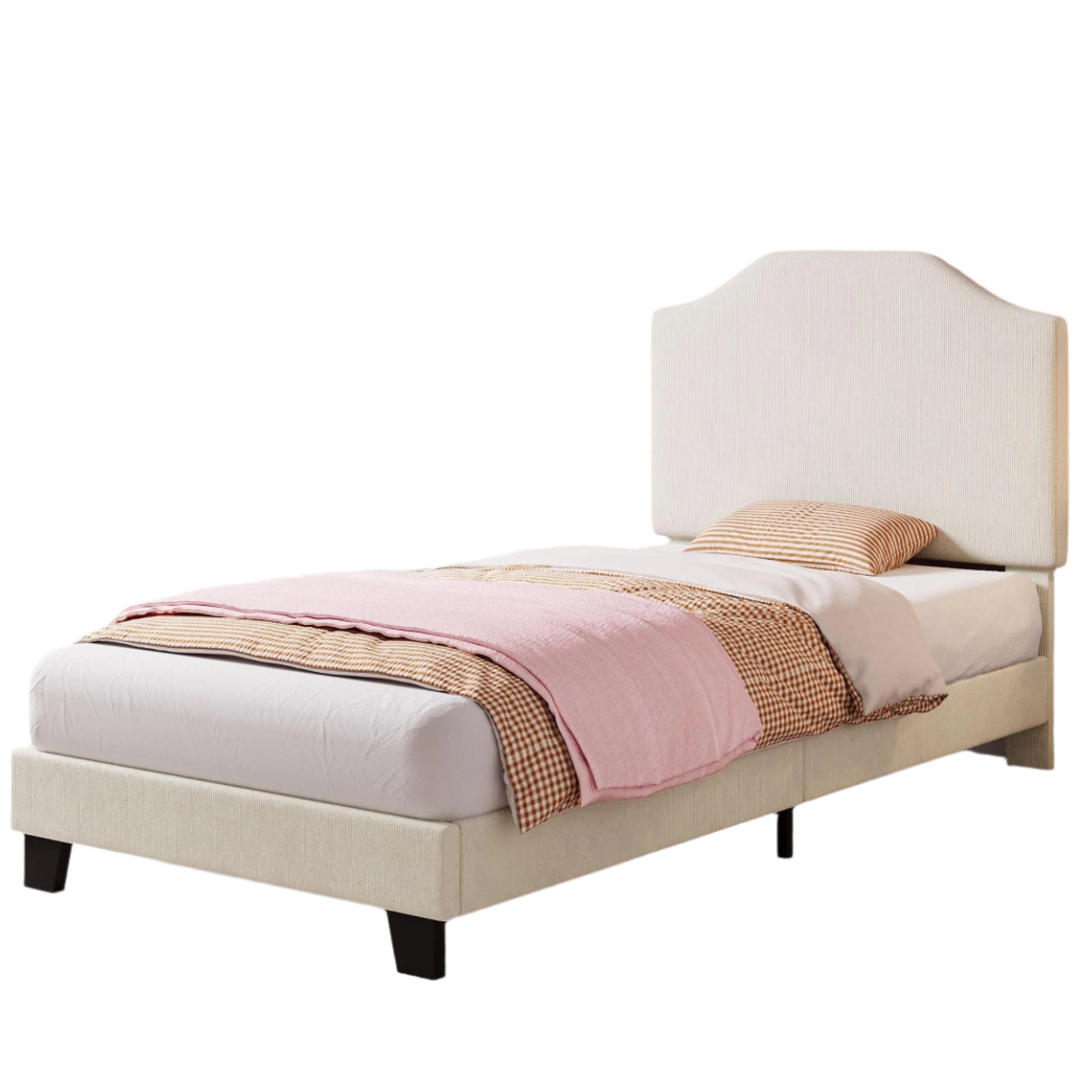 Kids Twin Bed, Sturdy Wood Slat Frame, Velvet Non-Slip Noise-Free