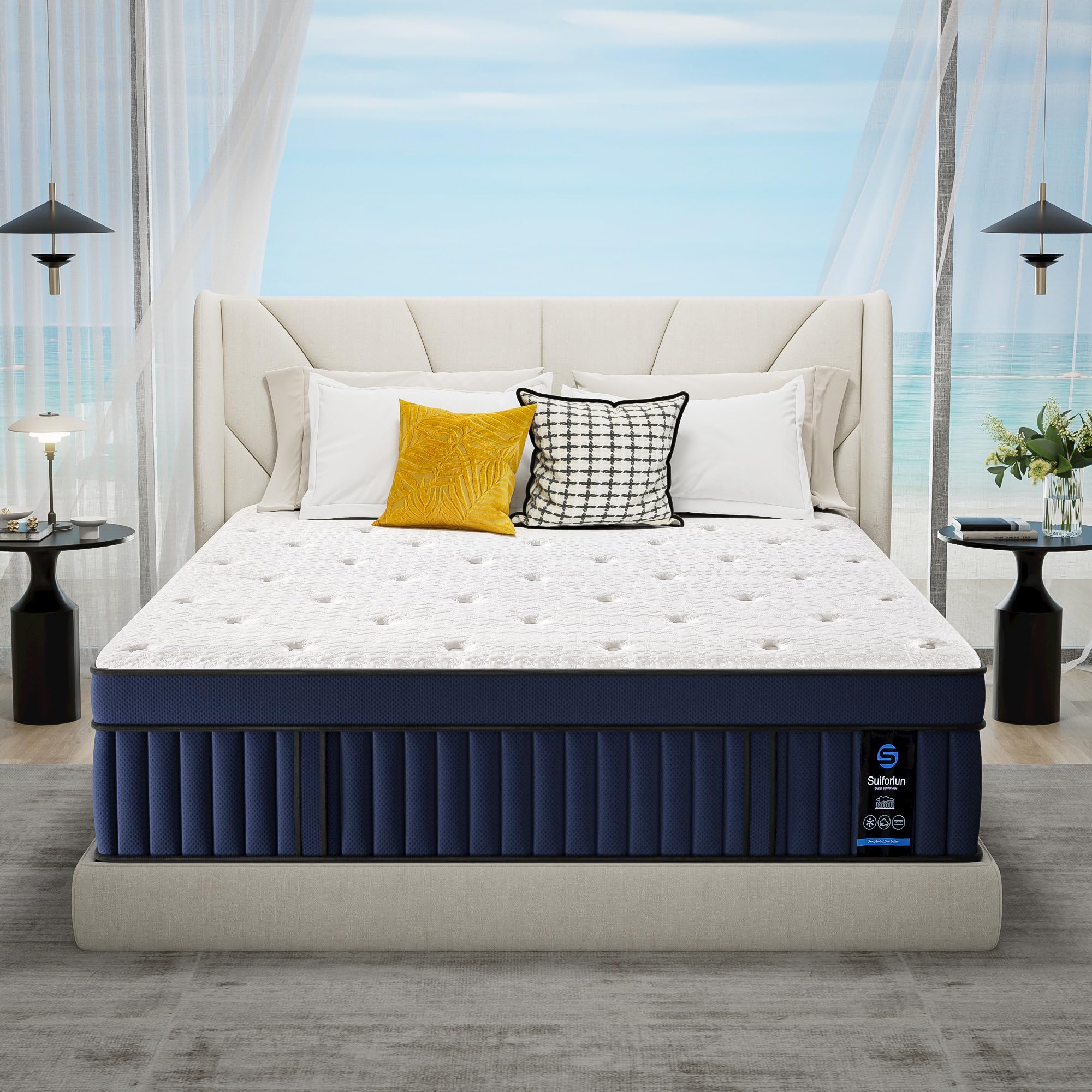 14" Hybrid Mattress Queen with Ice Silk Cover, 7-Zone Pocketed Coil