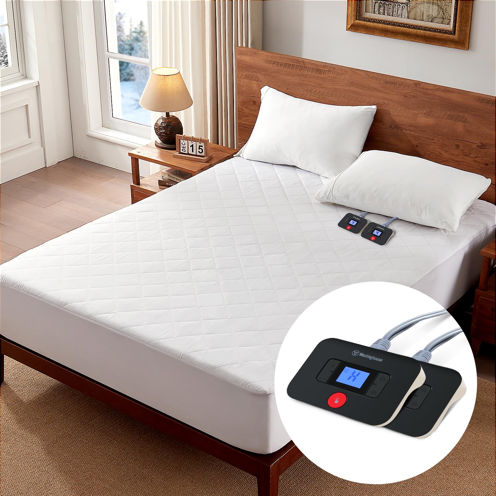 King Size Heated Mattress Pad, Luxury Quilted Electric Bed Warmer with10 Heat