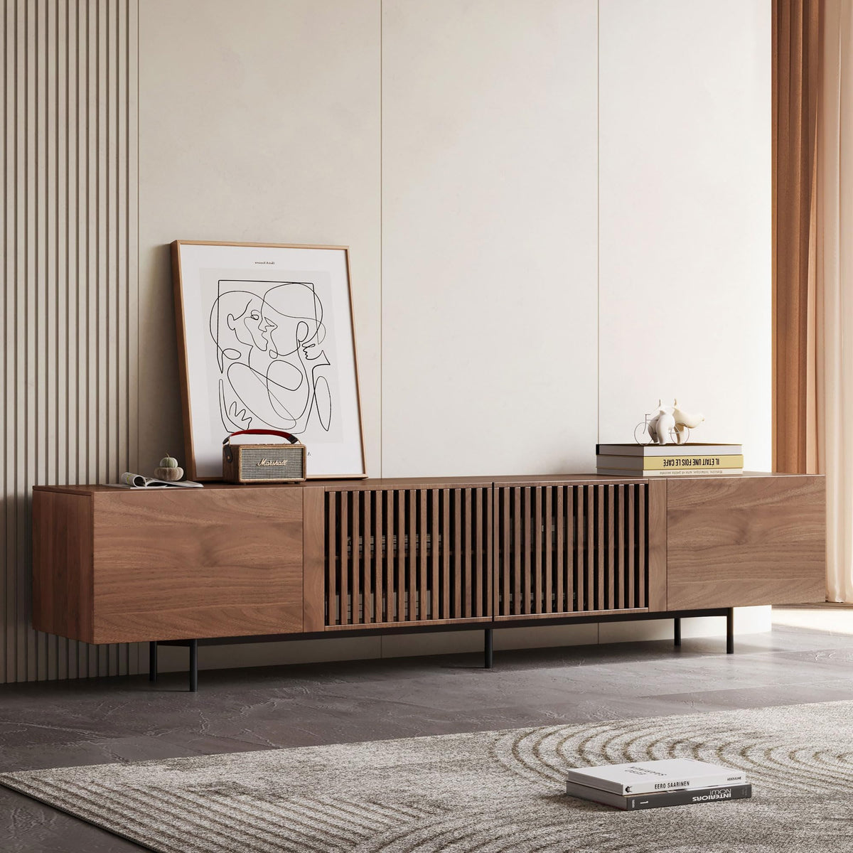Mid-Century Modern TV Stand with Storage | Fits 80"+ TVs